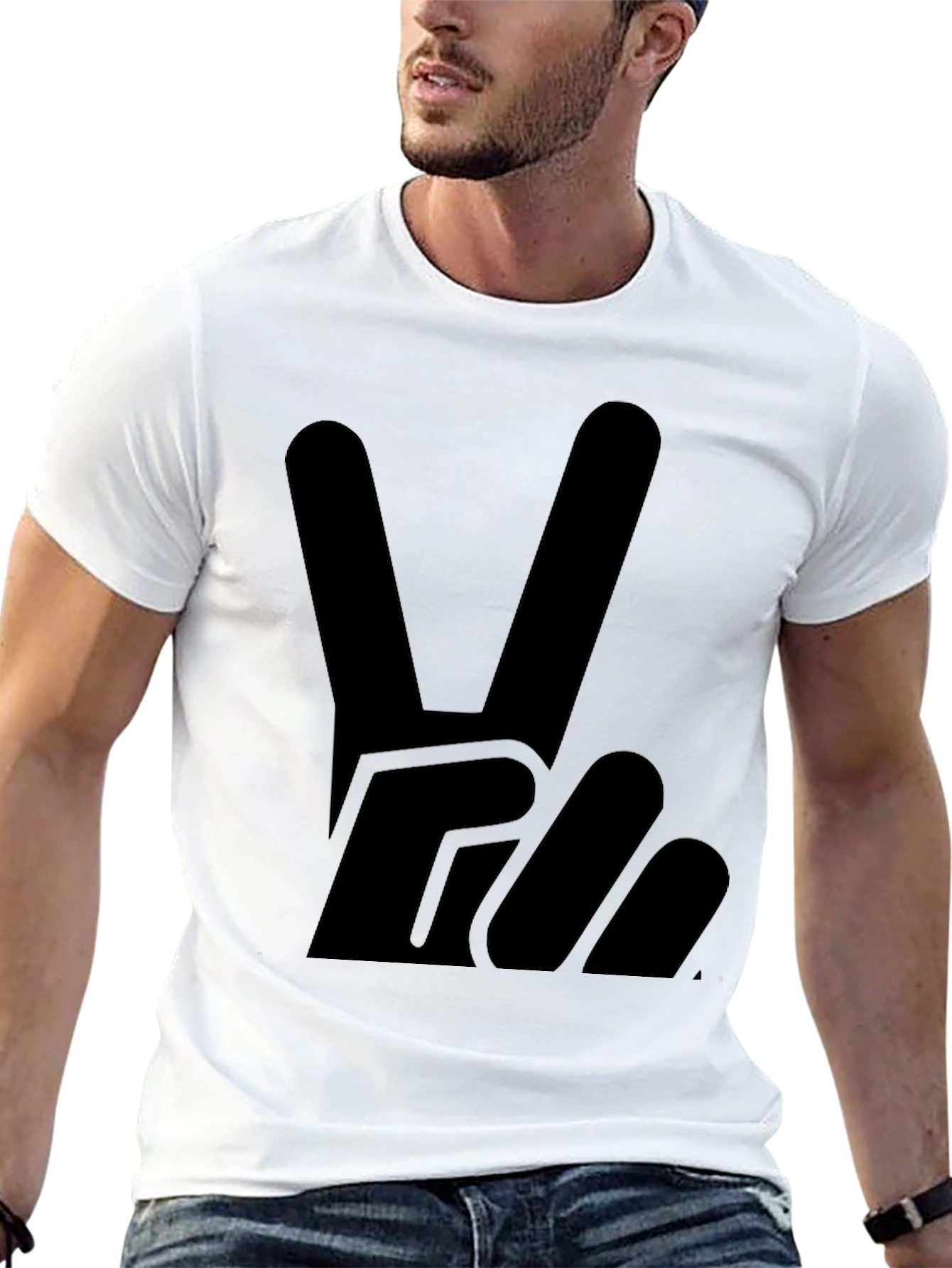 Black Peace Sign Graphic Tee - Solid Black Cotton T-Shirt view 13