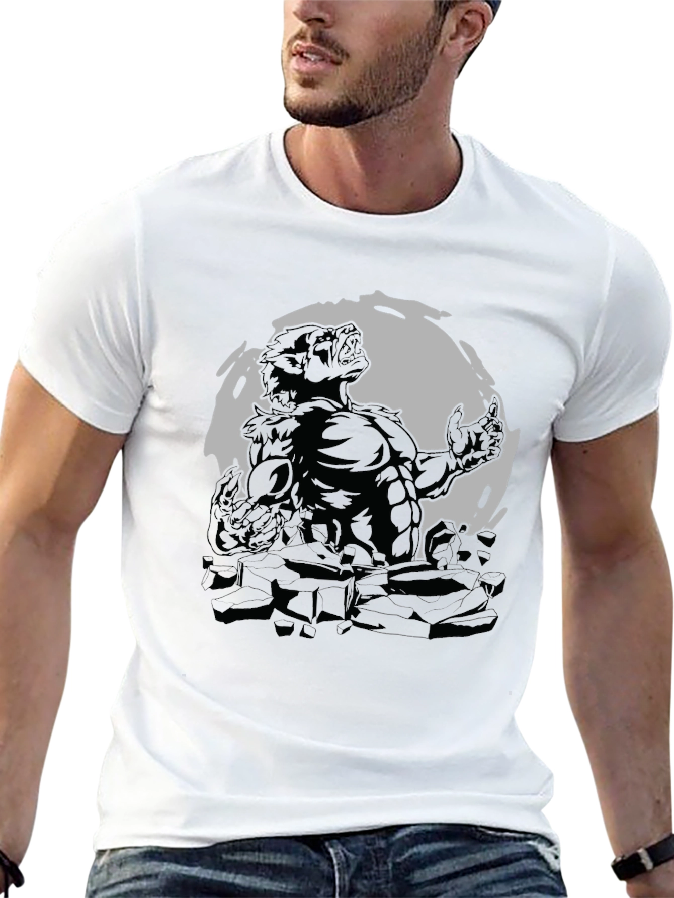 Black Werewolf Moon Graphic Tee - Black Cotton Blend view 13