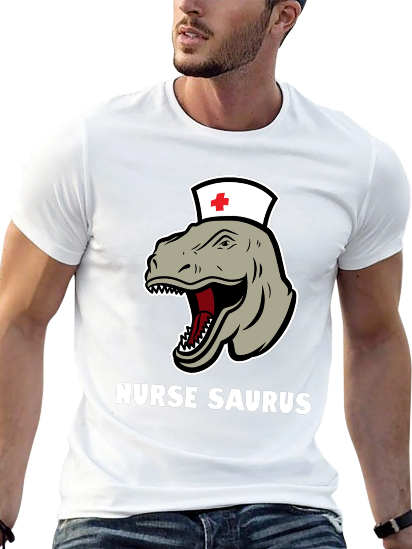 Black Nurse Saurus T-Shirt - Funny Dinosaur RN Tee view 13