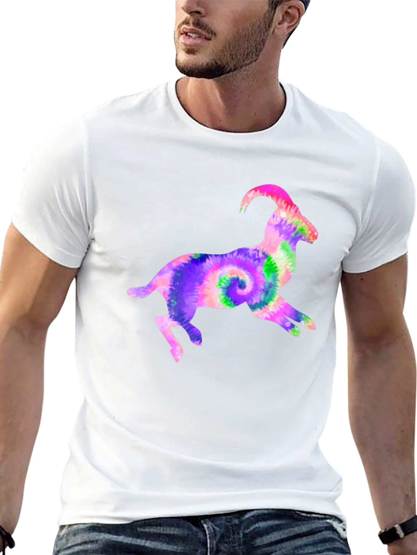 Black Tie-Dye Goat Graphic Tee - Fun Animal T-Shirt view 13