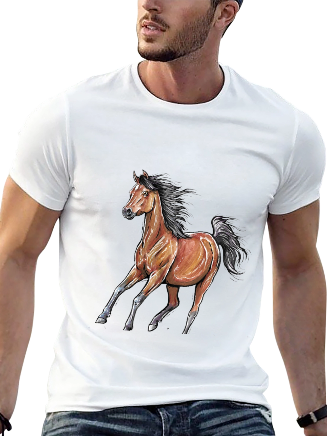 Black Horse Graphic Tee - Black Cotton Blend view 13
