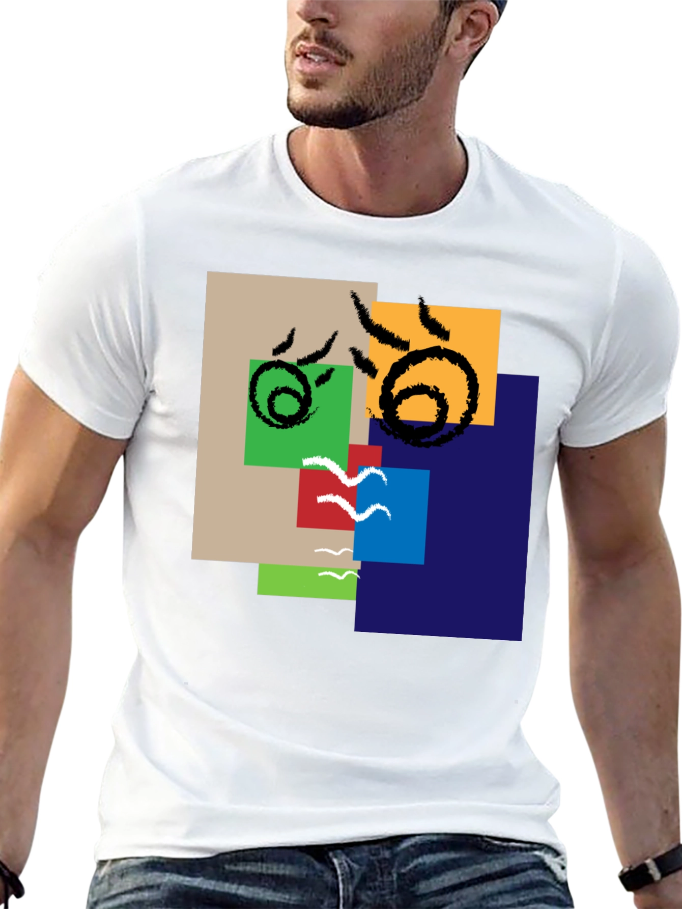 Black Abstract Squares Graphic Tee - Modern Art Shirt view 13