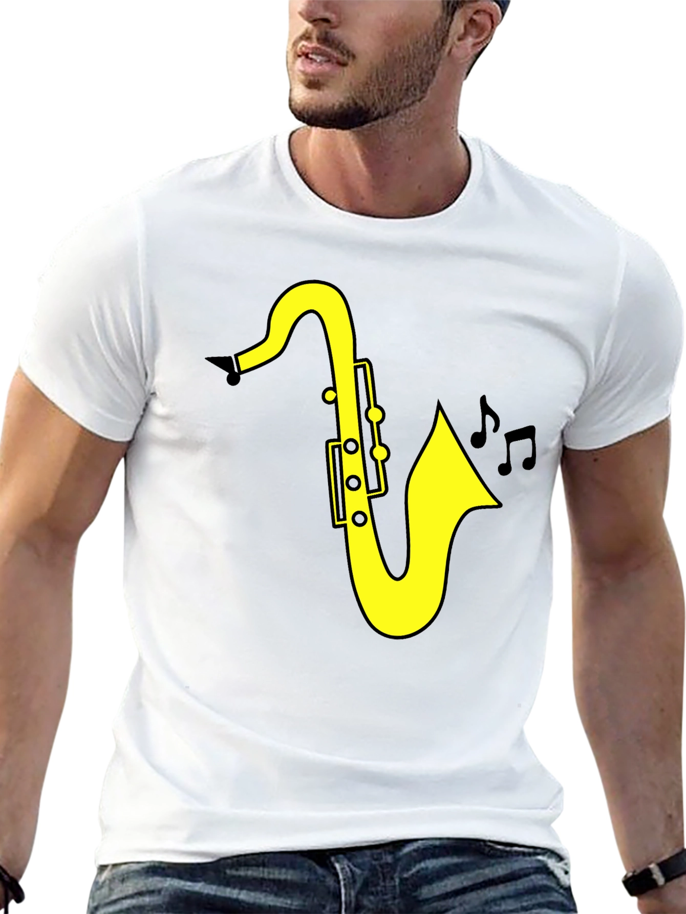 Black Saxophone Music T-Shirt - Black Cotton Tee for Musicians view 13