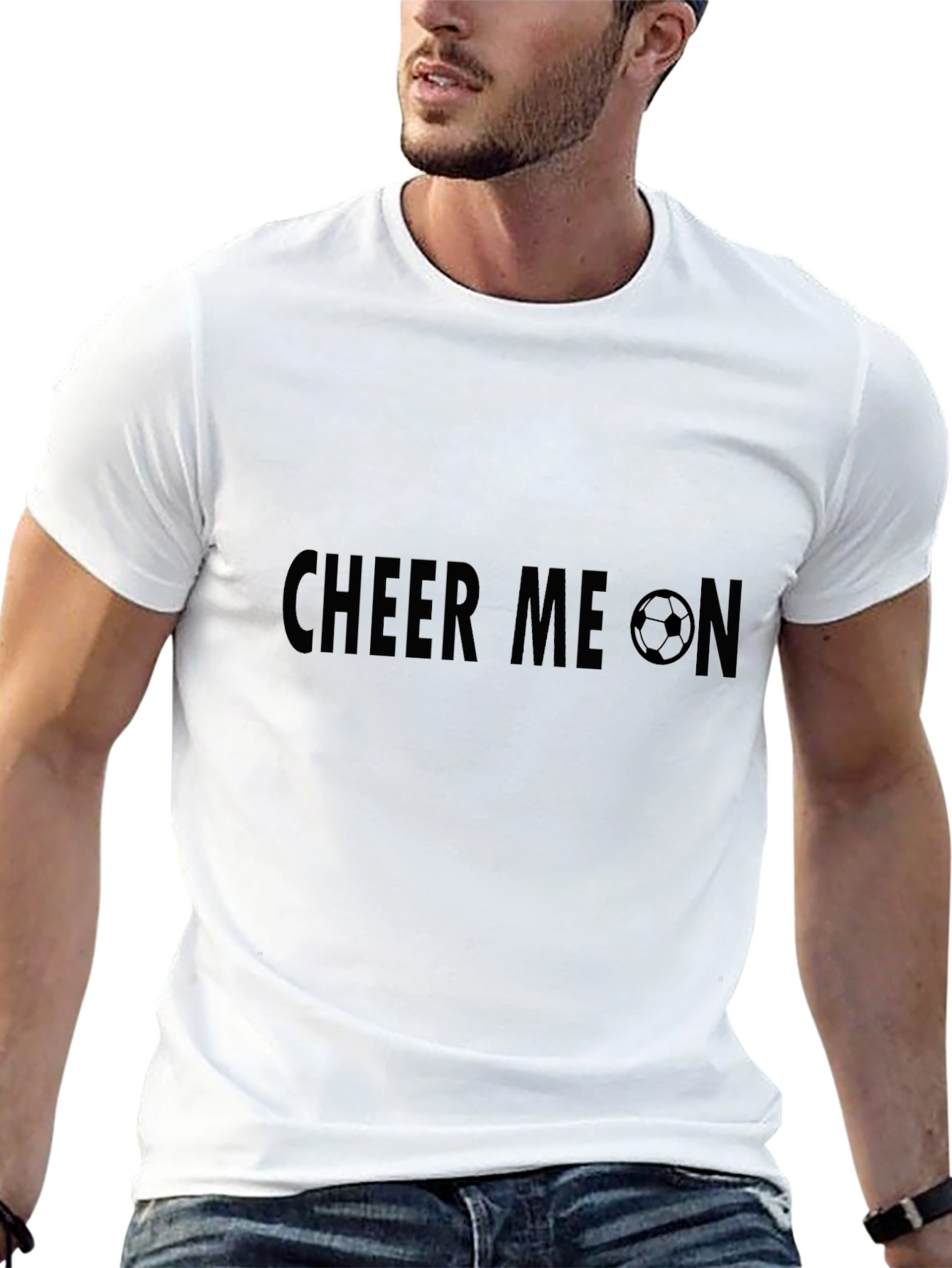 Black Cheer Me On Soccer T-Shirt - Black Crew Neck Tee view 13