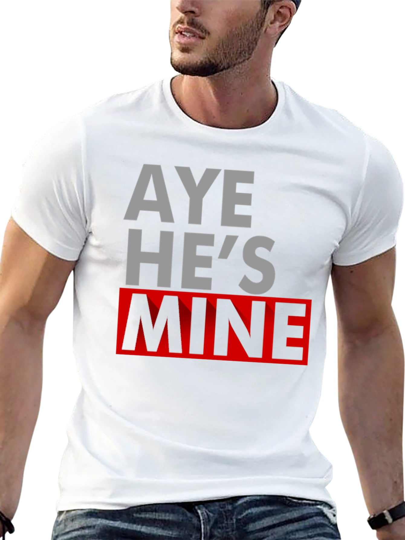 Black Aye He's Mine Novelty T-Shirt view 13