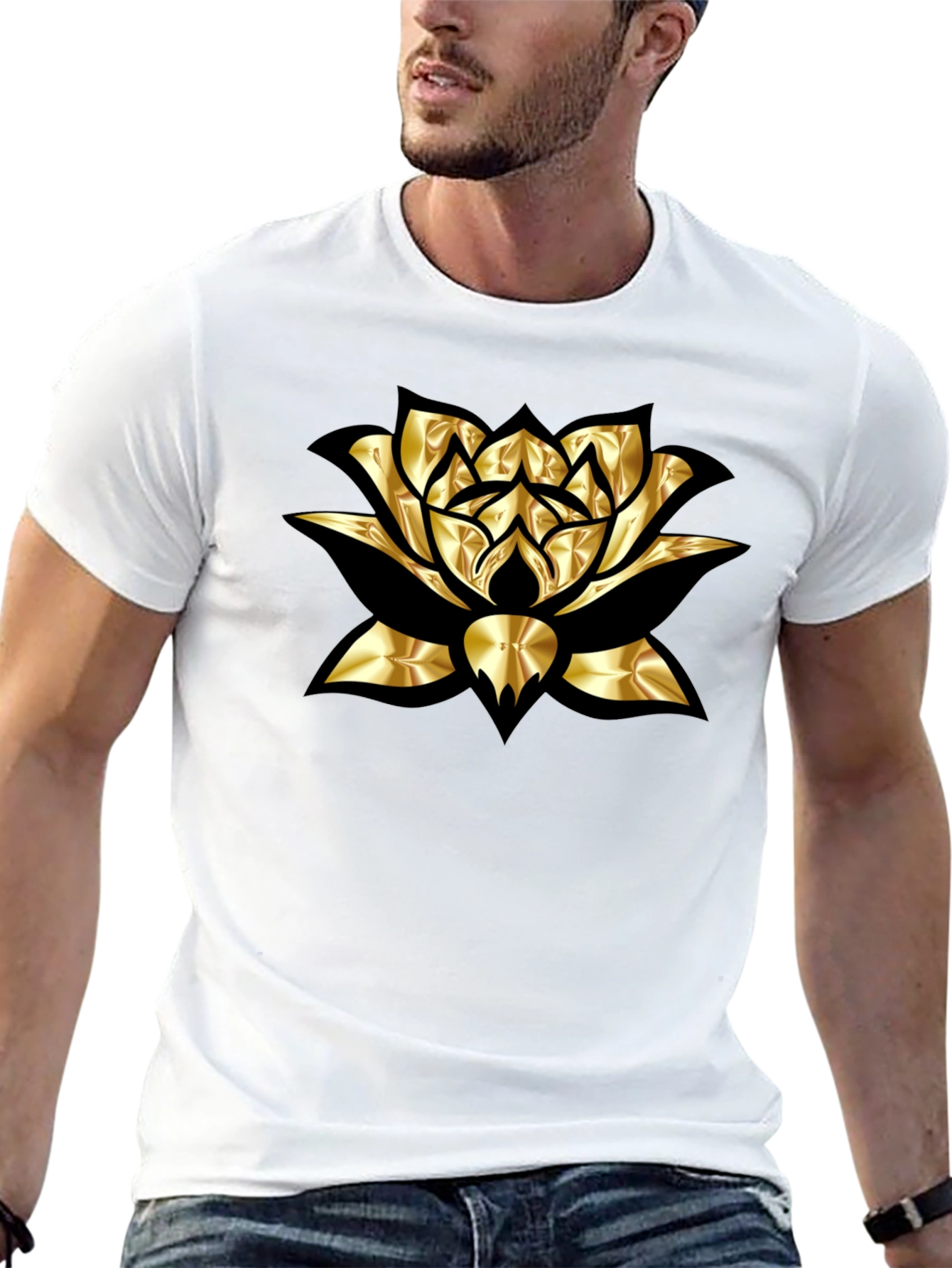 Black Golden Lotus Graphic Tee view 13