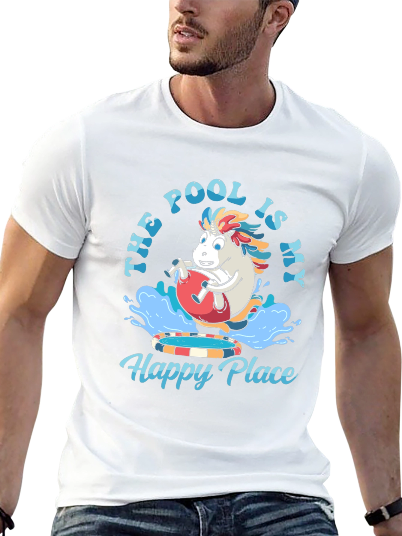 Black Pool Is My Happy Place T-Shirt - Fun Unicorn Design view 13