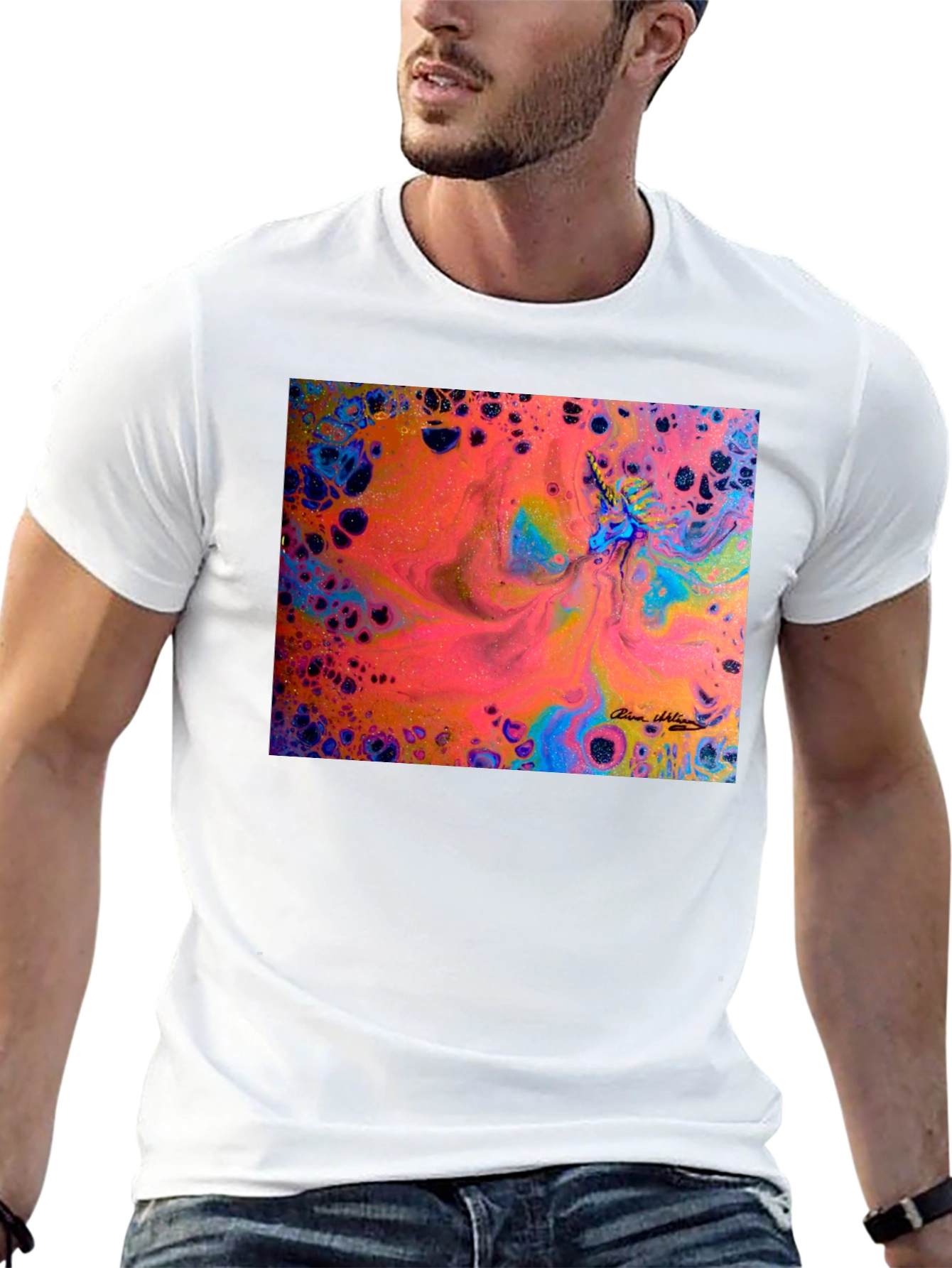 Black Abstract Fluid Art T-Shirt - Vivid Colors view 13