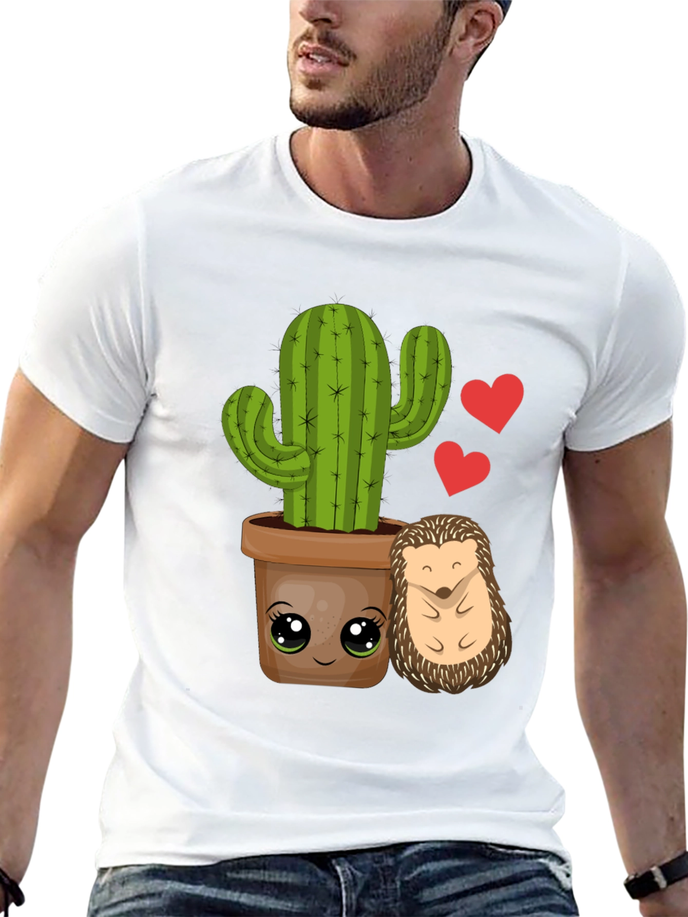Black Cute Cactus & Hedgehog T-Shirt view 13