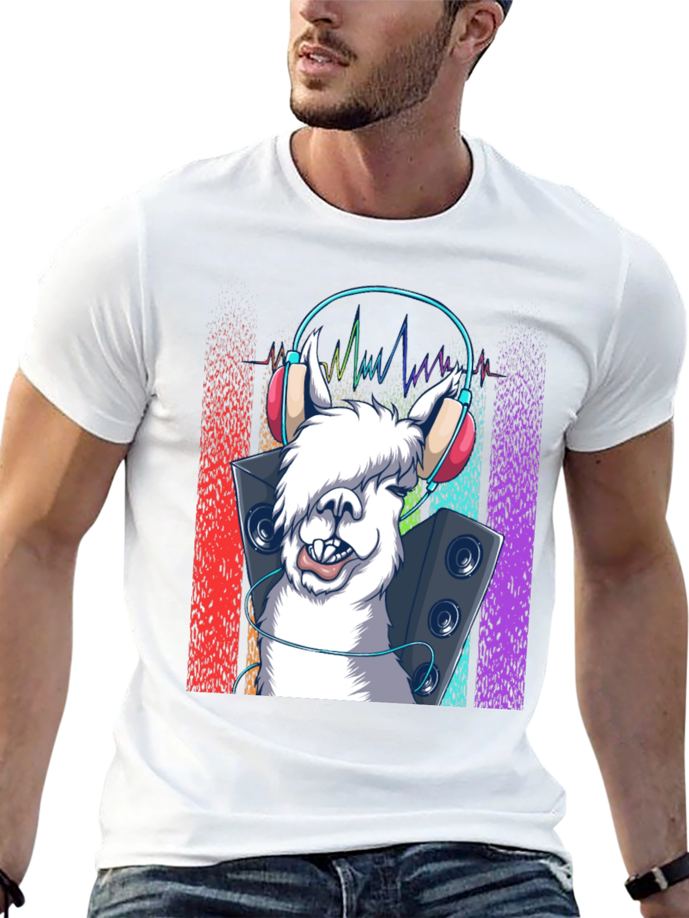 Black Llama DJ Graphic Tee - Music Lover T-Shirt view 13