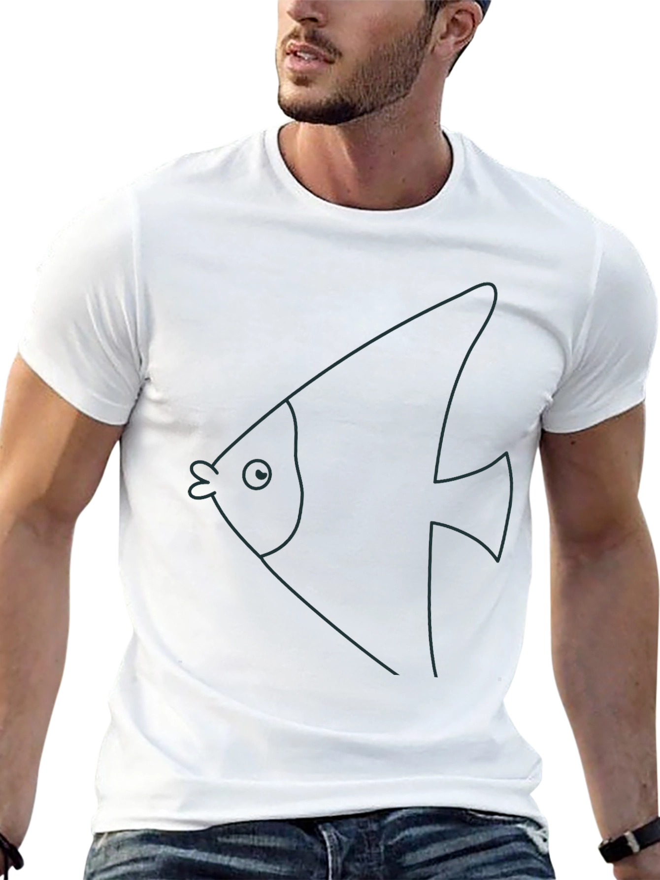 Black Minimalist Fish Graphic Tee - Black Cotton Blend view 13