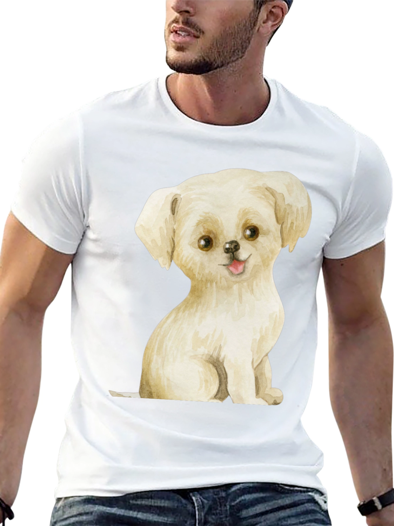 Black Cute Puppy Graphic Tee - Unisex Black T-Shirt view 13
