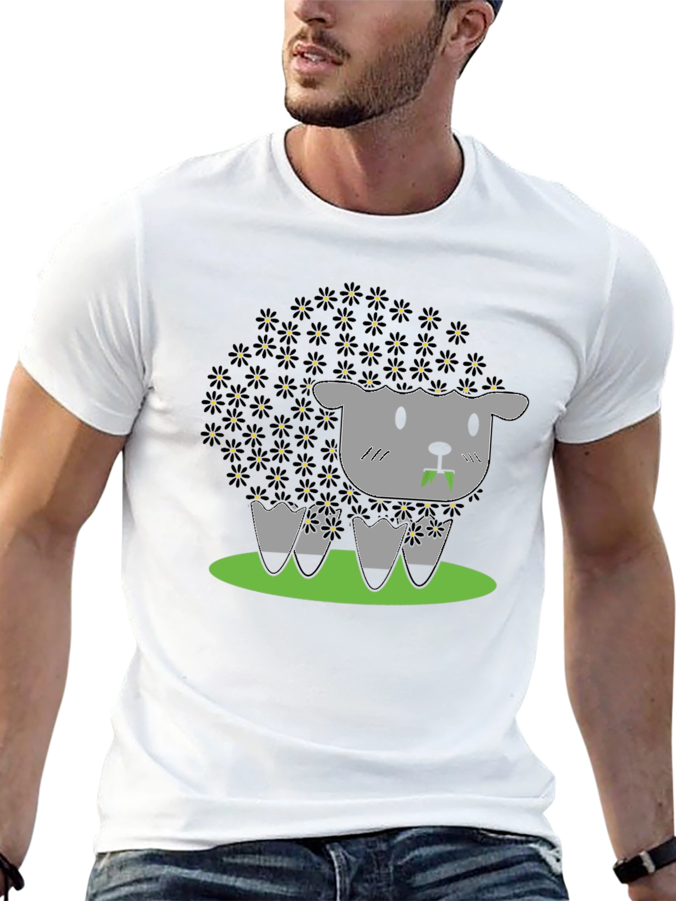 Black Black Sheep T-Shirt - Floral Wool Design view 13