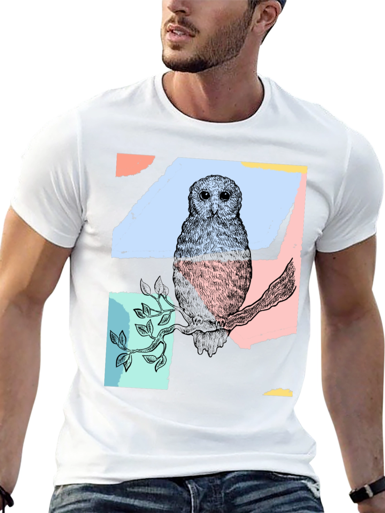 Black Abstract Owl Print Black T-Shirt view 13