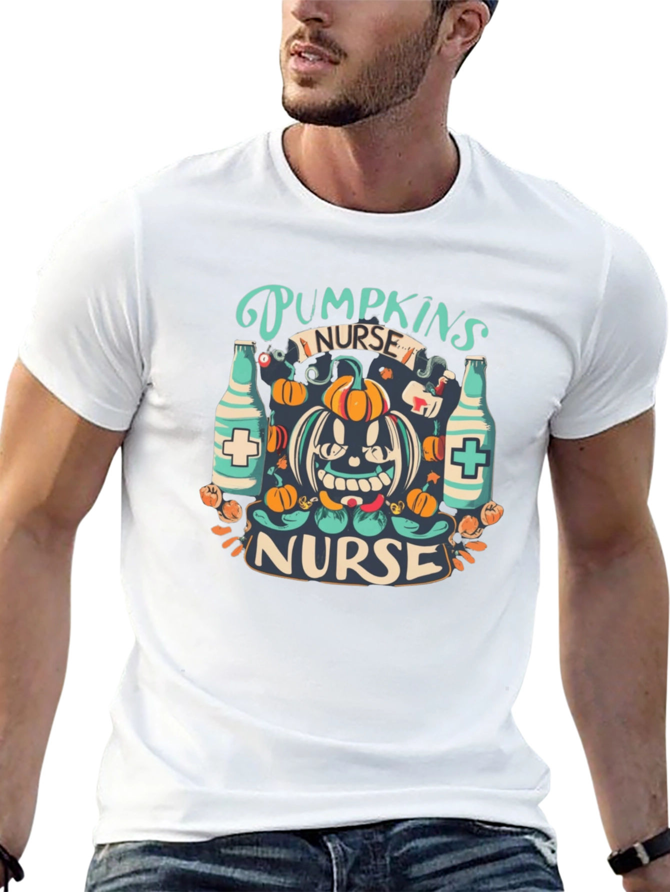 Black Halloween Nurse Pumpkin T-Shirt view 13