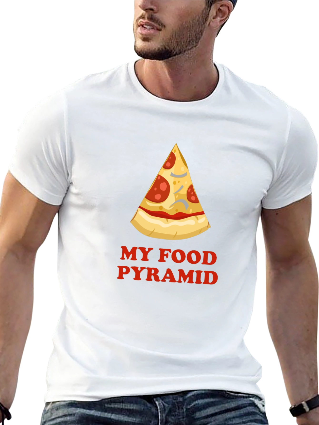Black Pizza Food Pyramid Graphic Tee - Funny Men's T-Shirt view 13