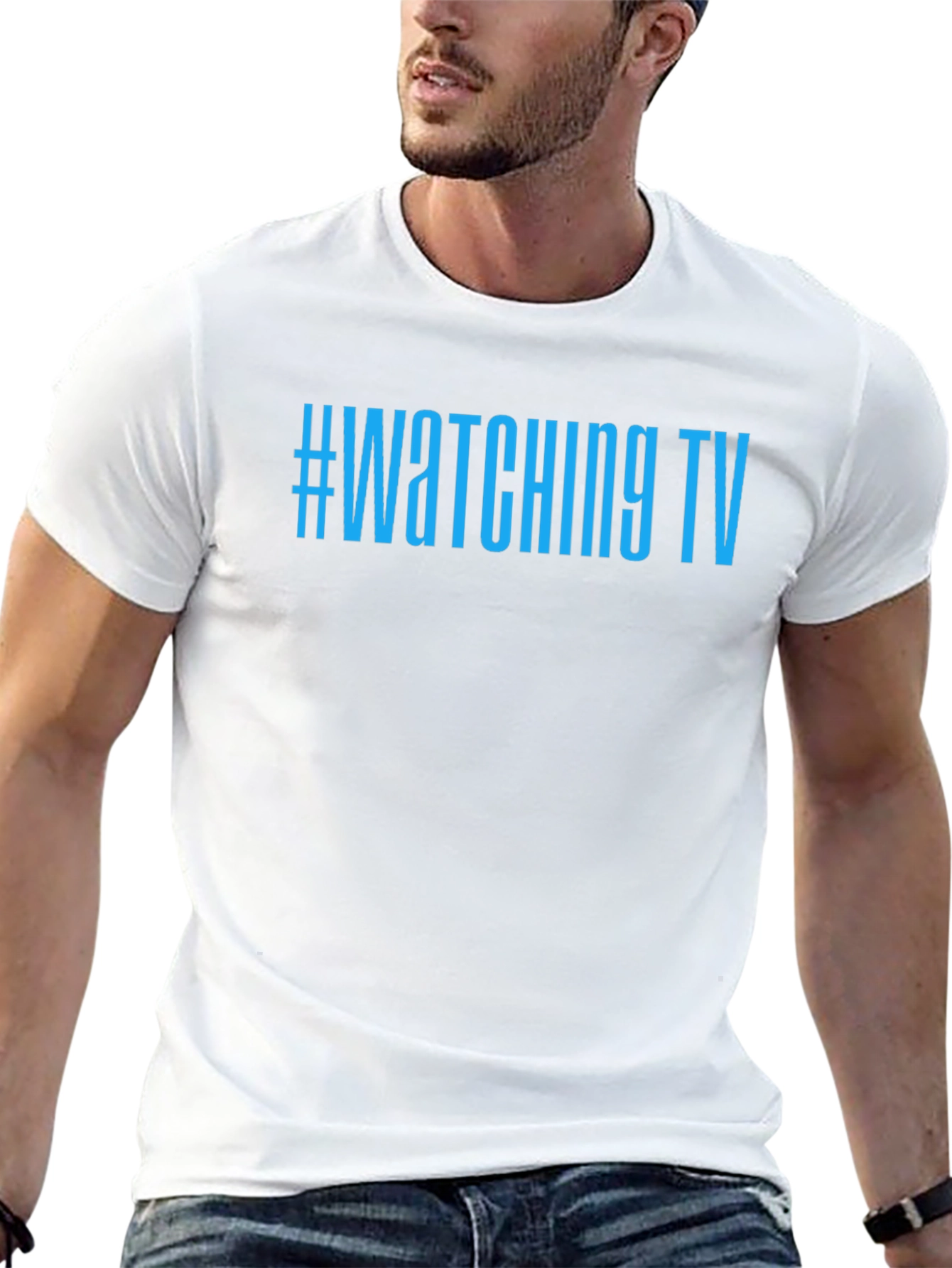 Black #Watching TV Graphic Tee - Black Cotton Comfort view 13