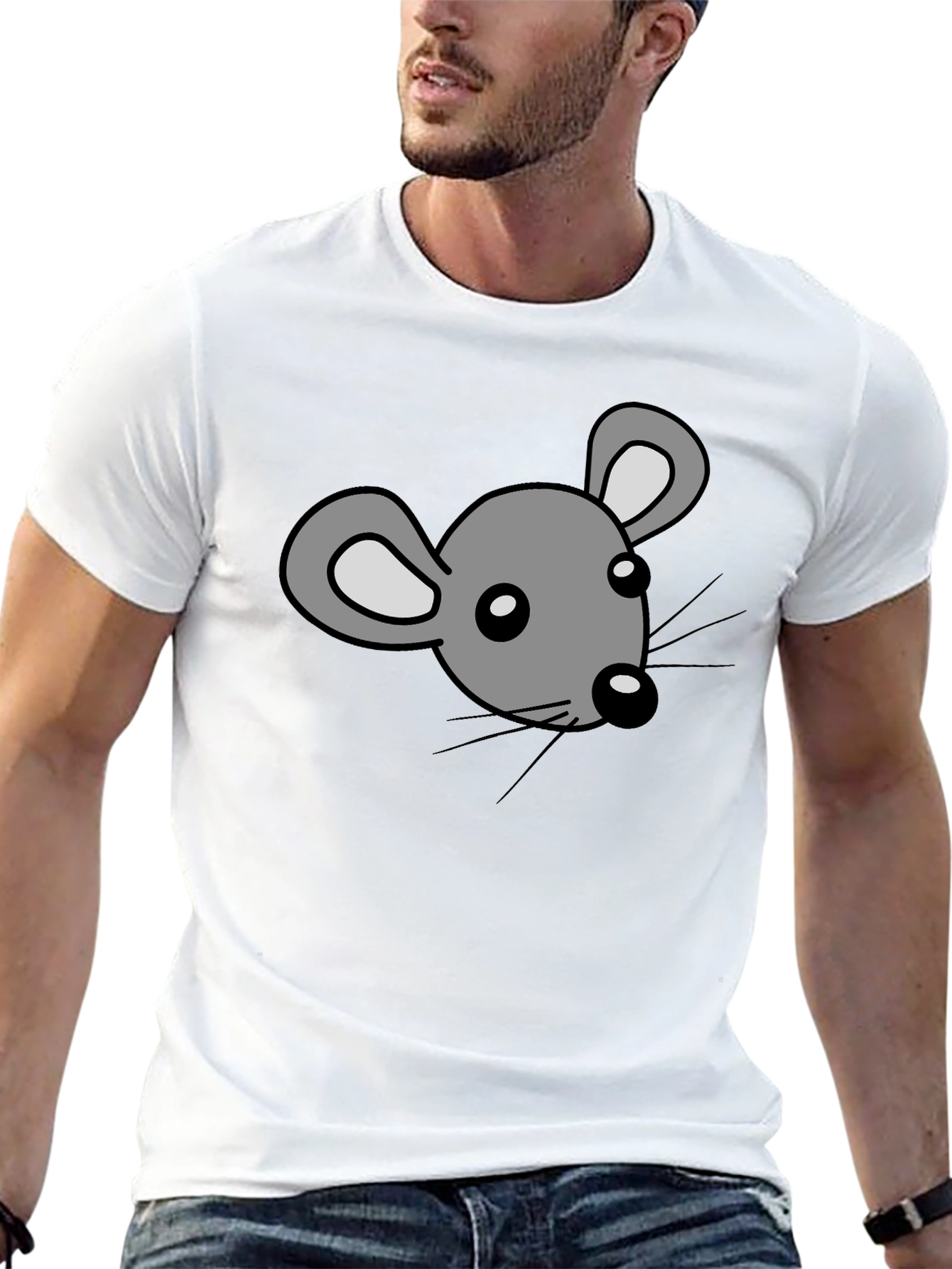 Black Cartoon Mouse Graphic Print Black T-Shirt view 13