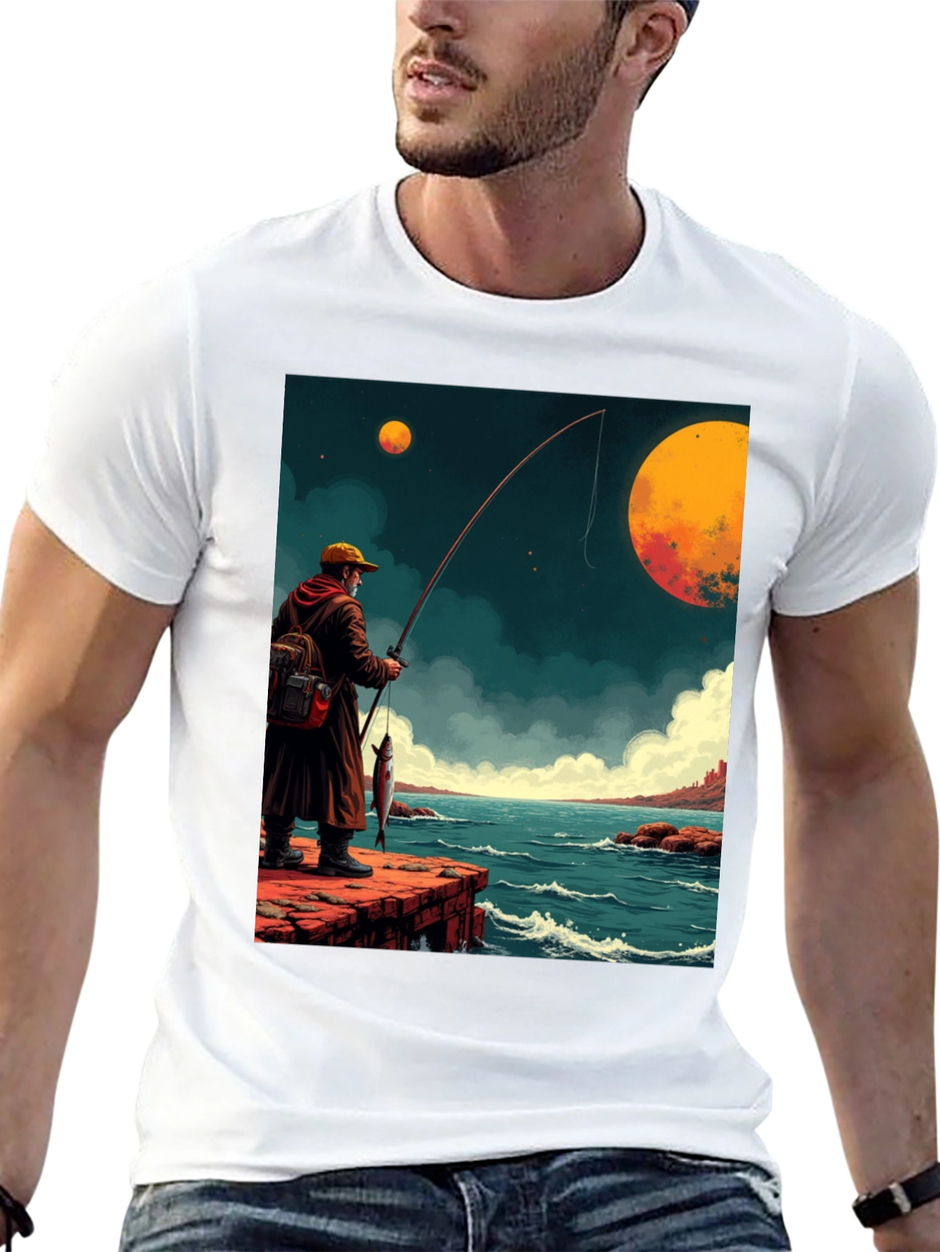 Black Retro Fishing Graphic Tee view 13