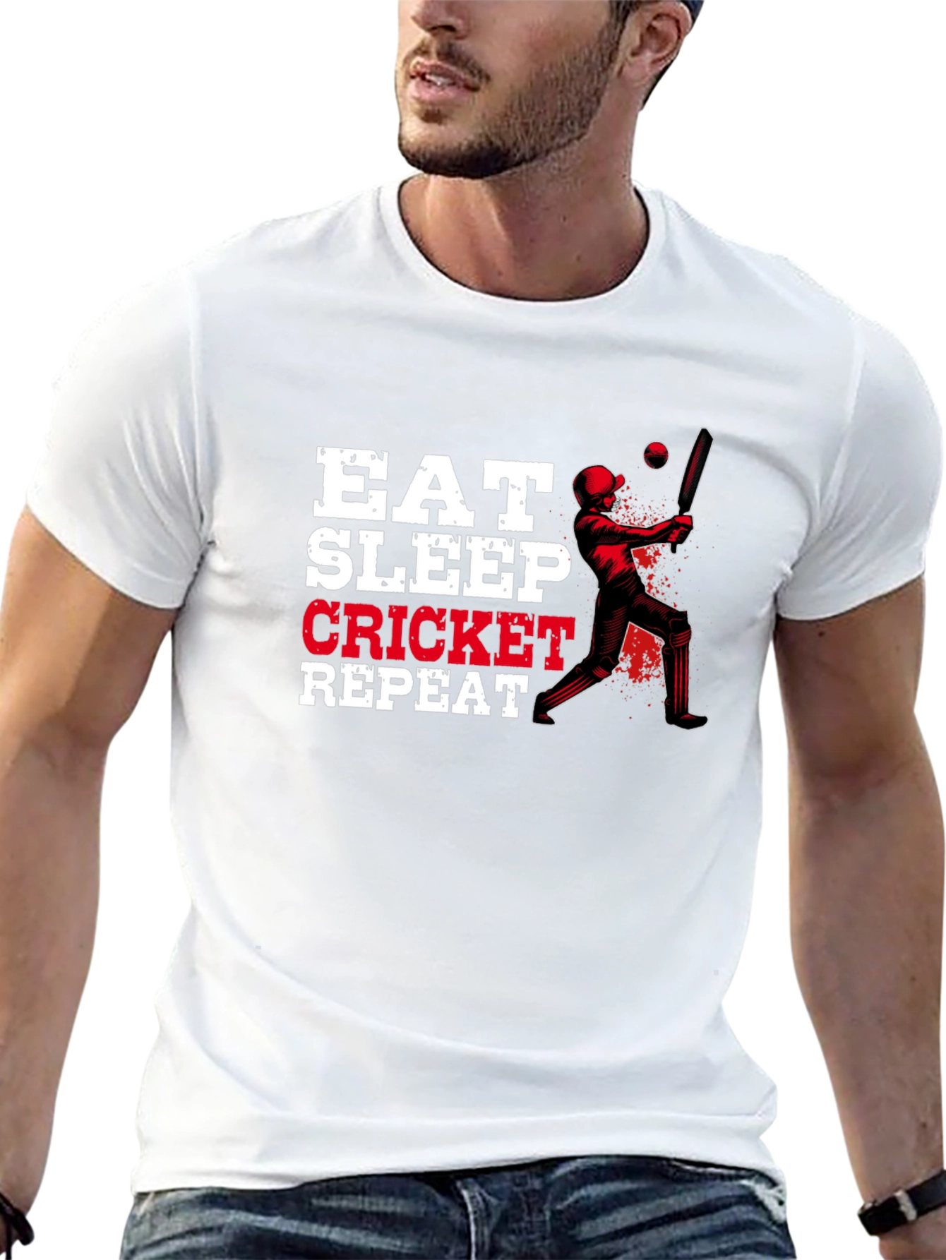 Eat Sleep Cricket Repeat Graphic Tee - 13