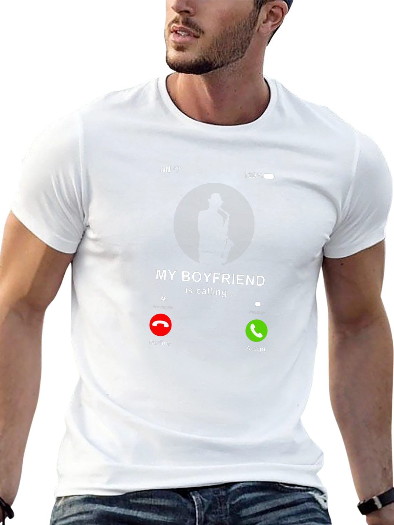 Black My Boyfriend is Calling Saxophone T-Shirt view 13