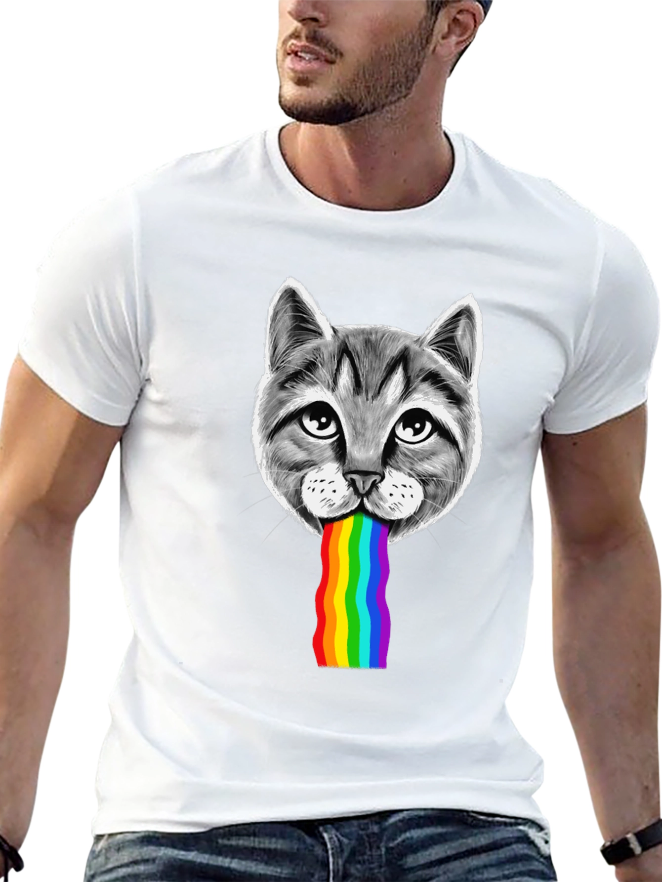 Black Cat Rainbow Puke Graphic T-Shirt view 13