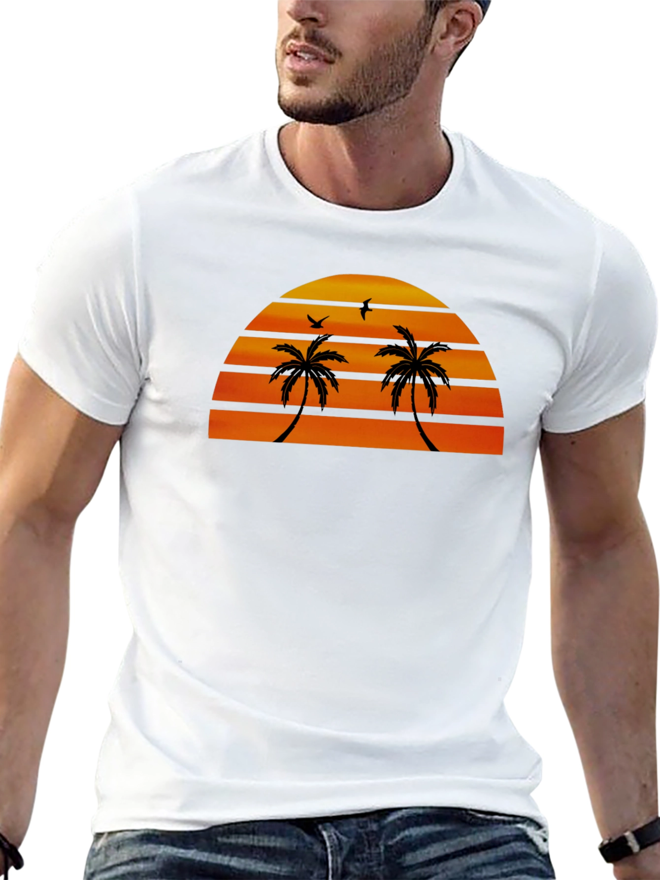 Black Sunset Palm Tree Graphic Tee view 13