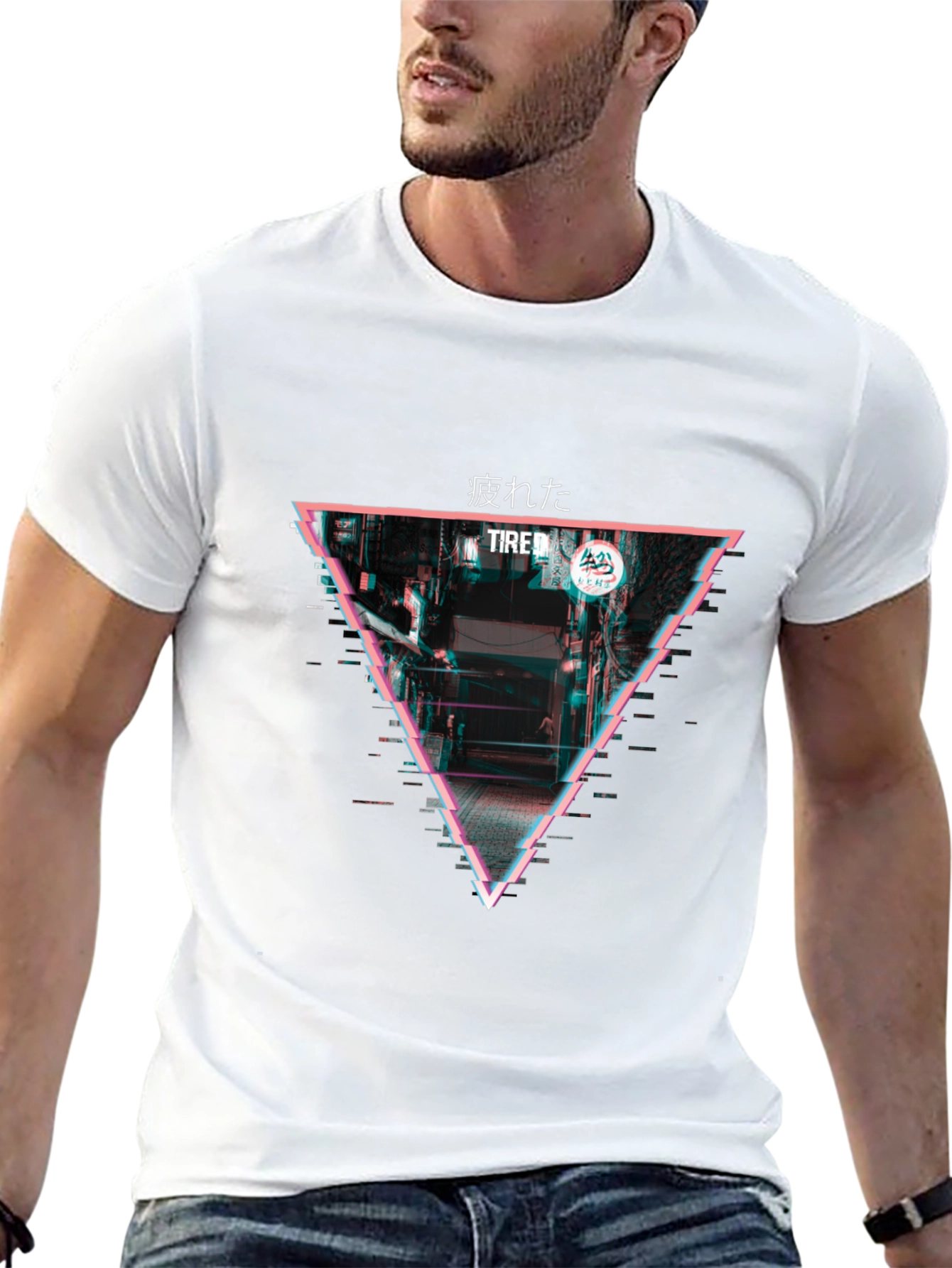 Black Tired Japanese Glitch Triangle T-Shirt view 13