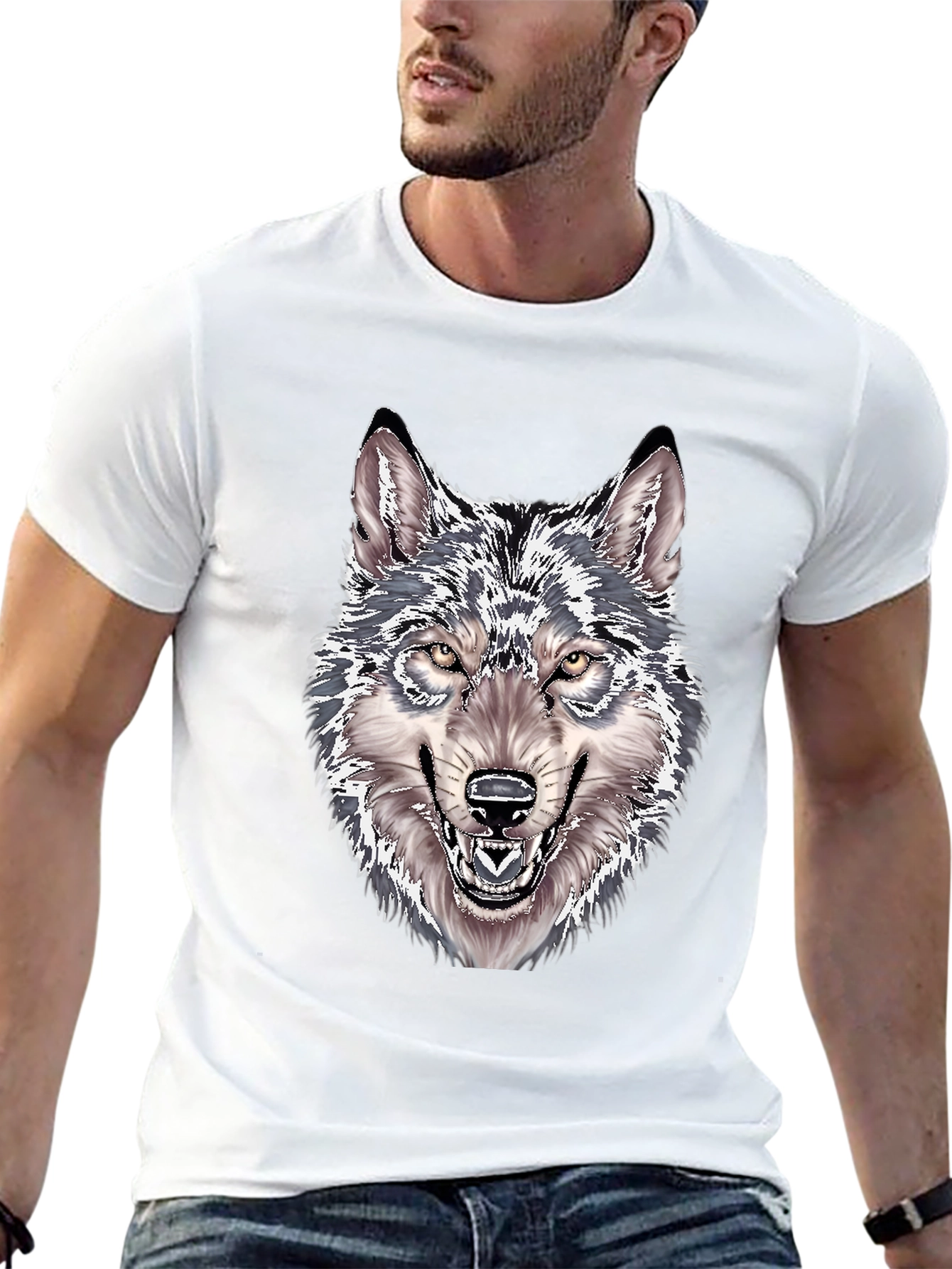 Black Wolf Graphic Print Black T-Shirt view 13