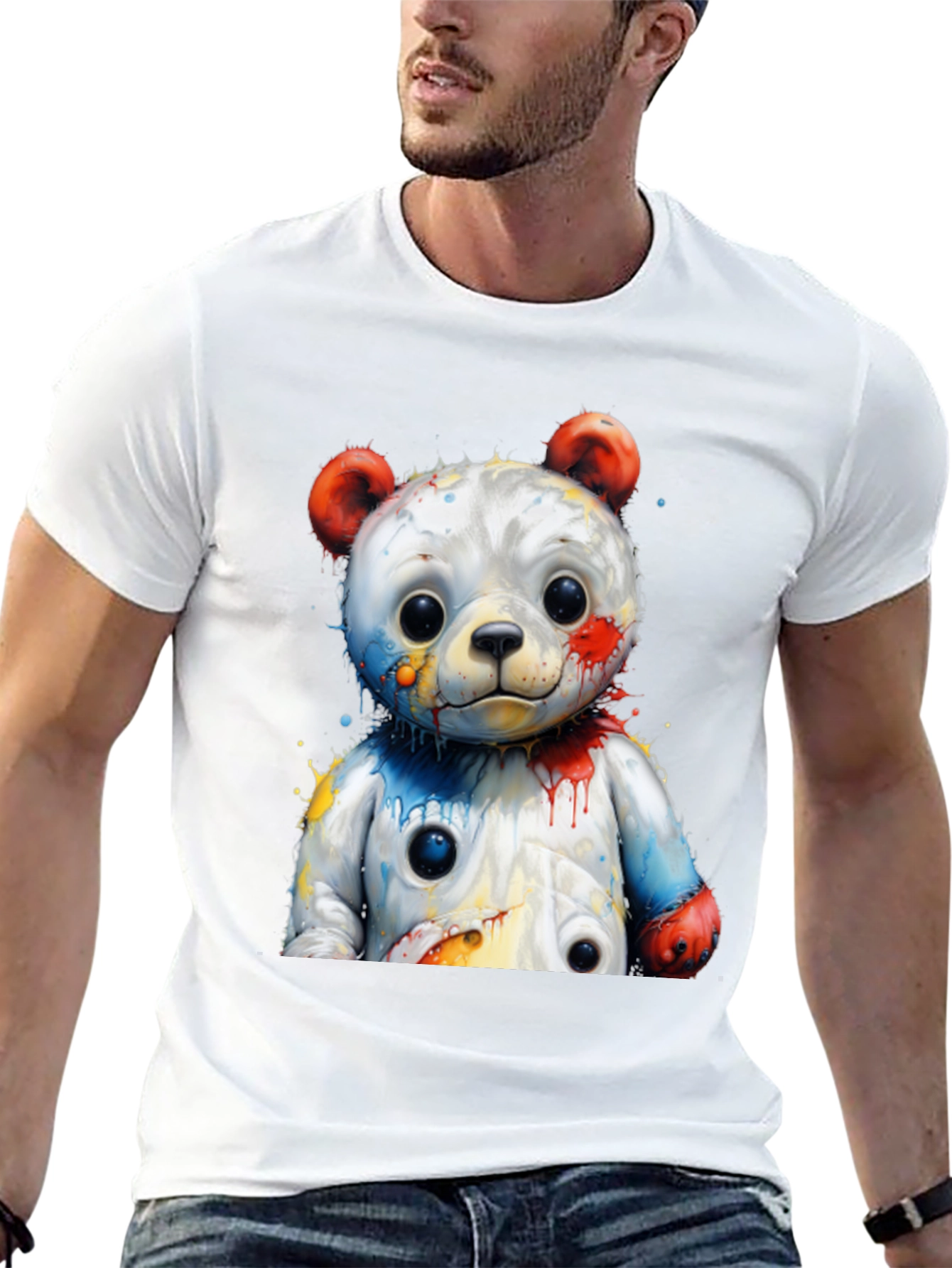 Black Watercolor Bear Graphic Tee - Black Cotton Blend view 13
