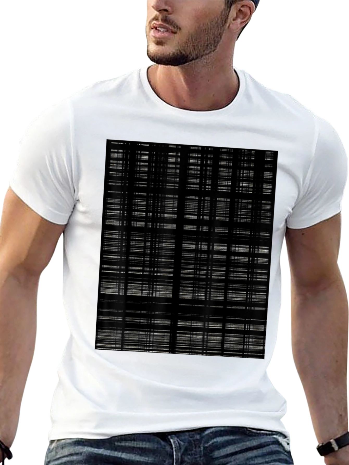 Black Modern Grid T-Shirt - Abstract Design view 13
