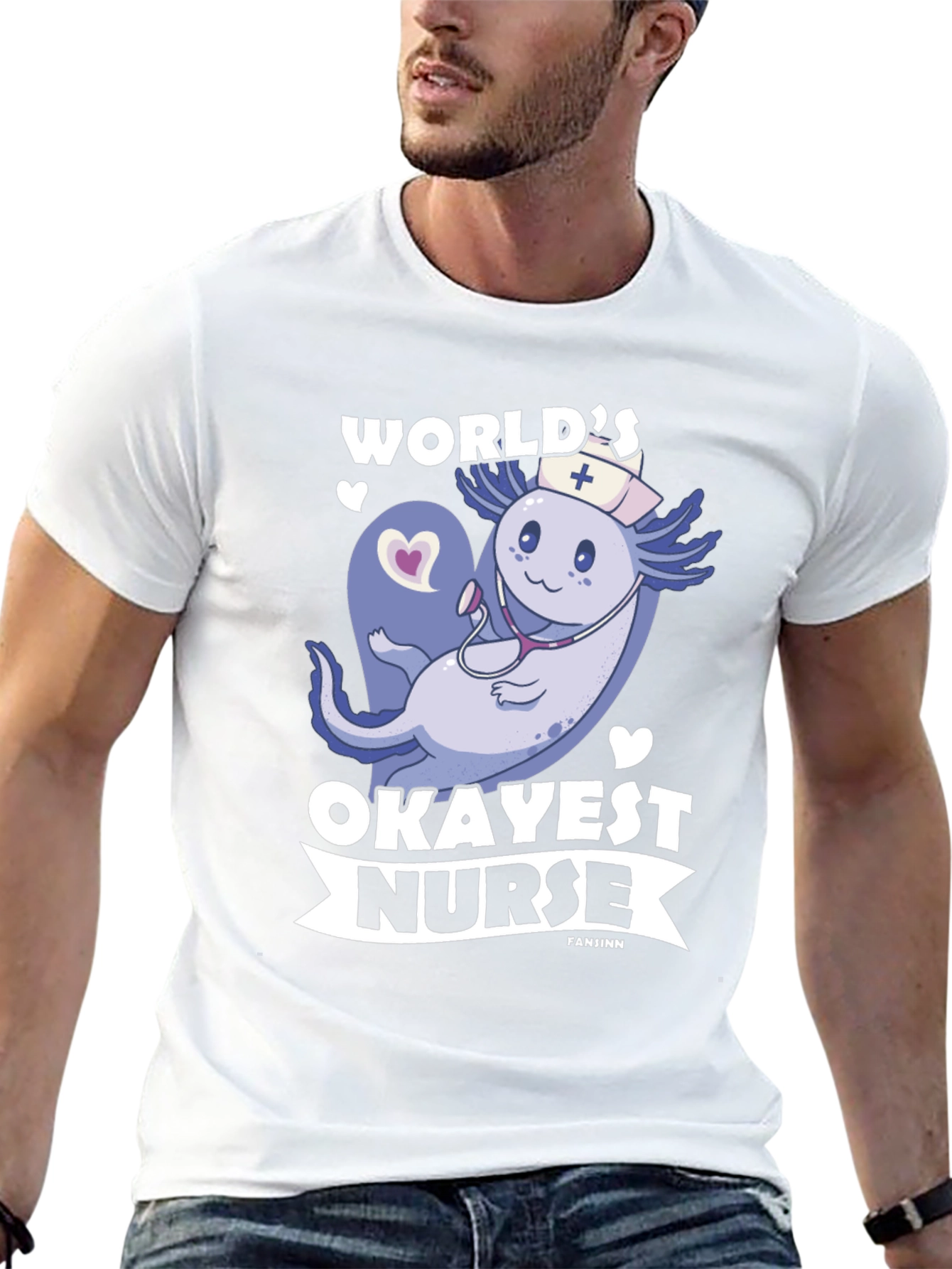 Black World's Okayest Nurse Axolotl T-Shirt view 13