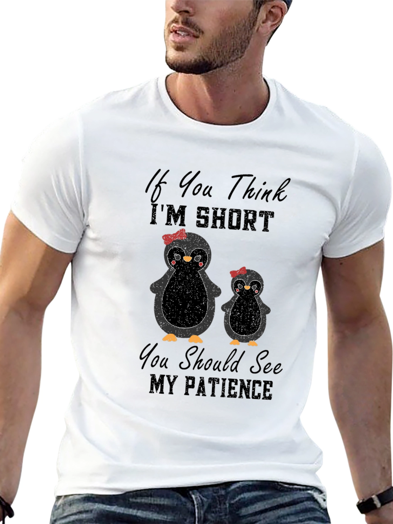 Black Funny Penguin T-Shirt - If You Think I'm Short view 13