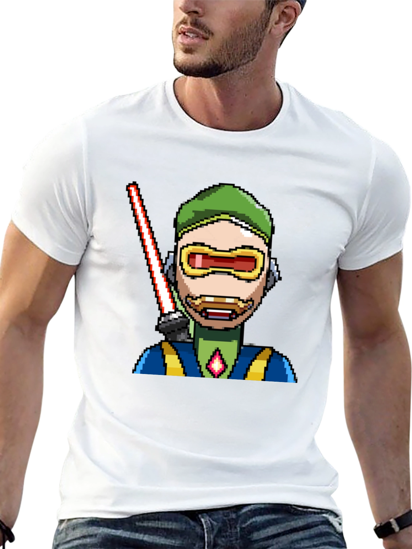 Black Pixel Art Sci-Fi Character Black T-Shirt view 13