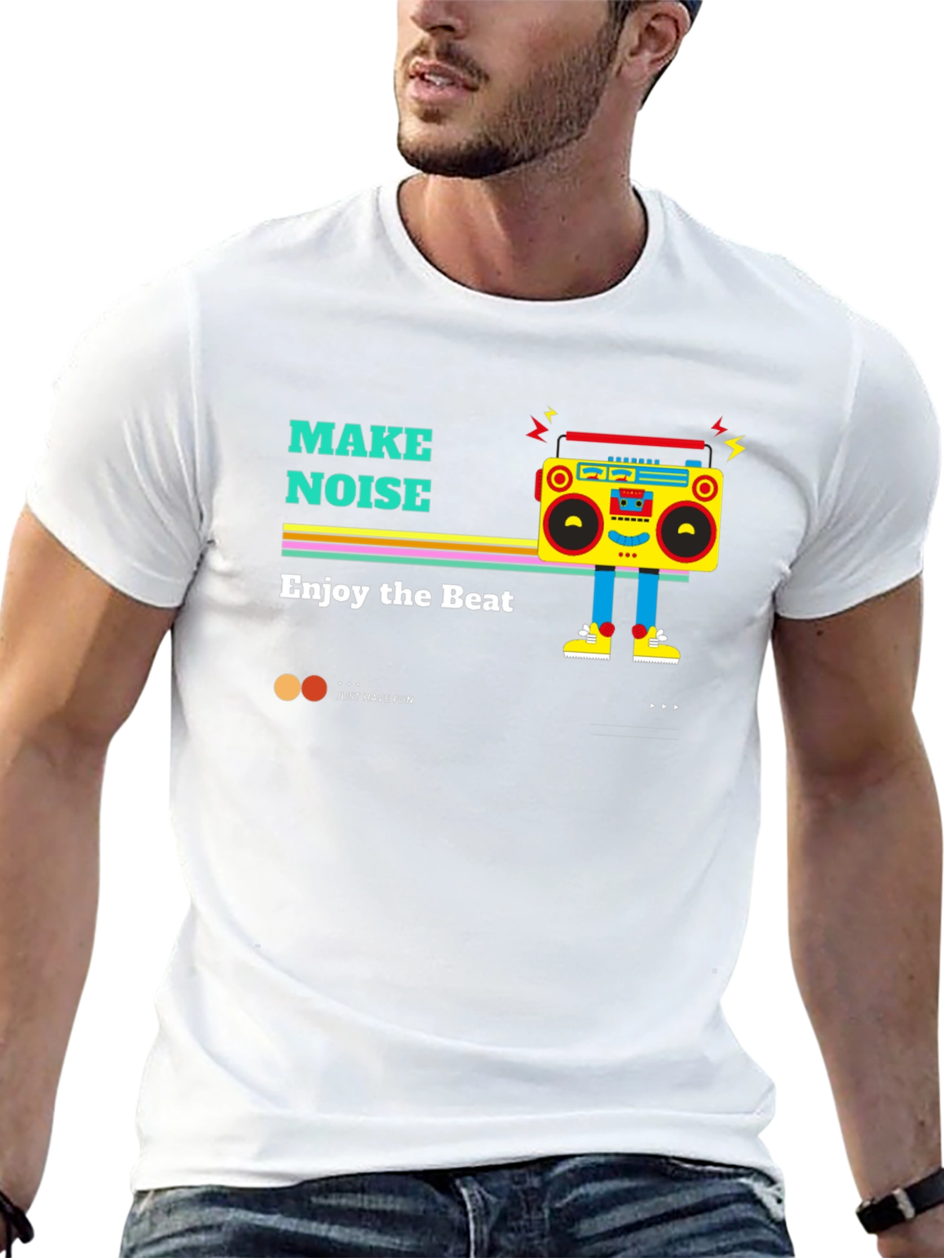 Black Retro Boombox Graphic Tee - Make Noise, Enjoy the Beat view 13