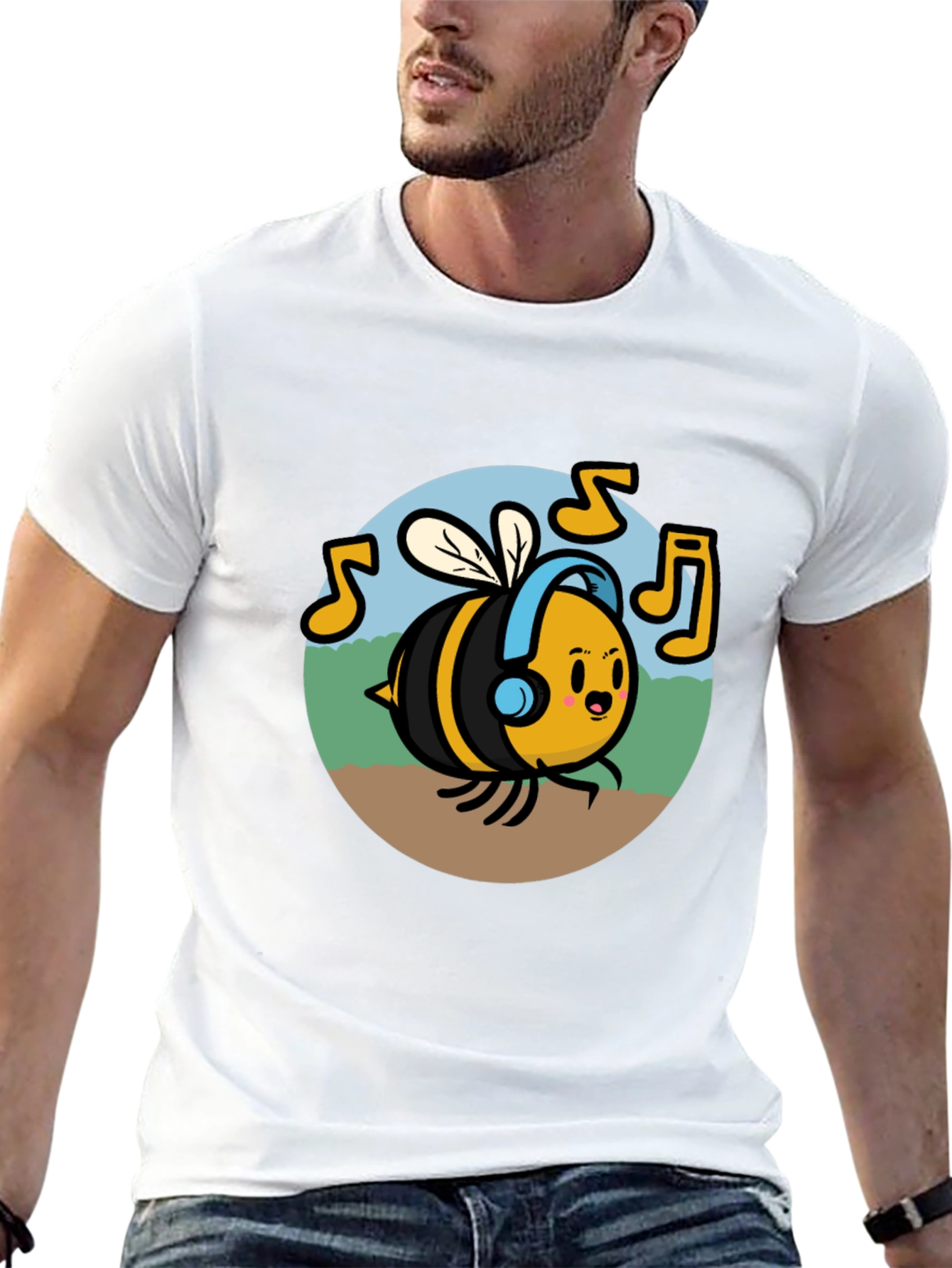 Black Musical Bee Graphic Tee - Black Cotton T-Shirt view 13
