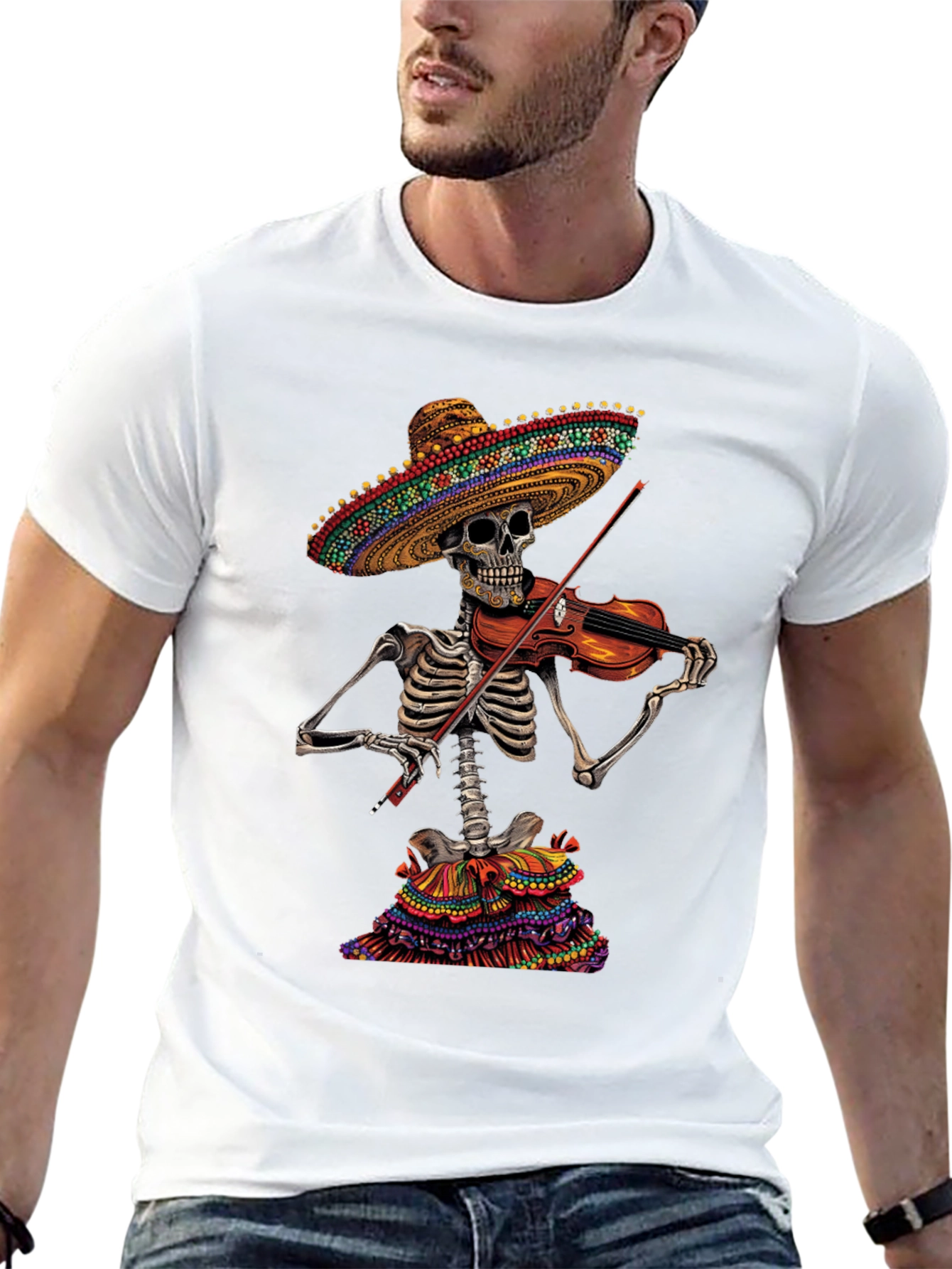 Black Skeleton Mariachi T-Shirt - Day of the Dead Style view 13