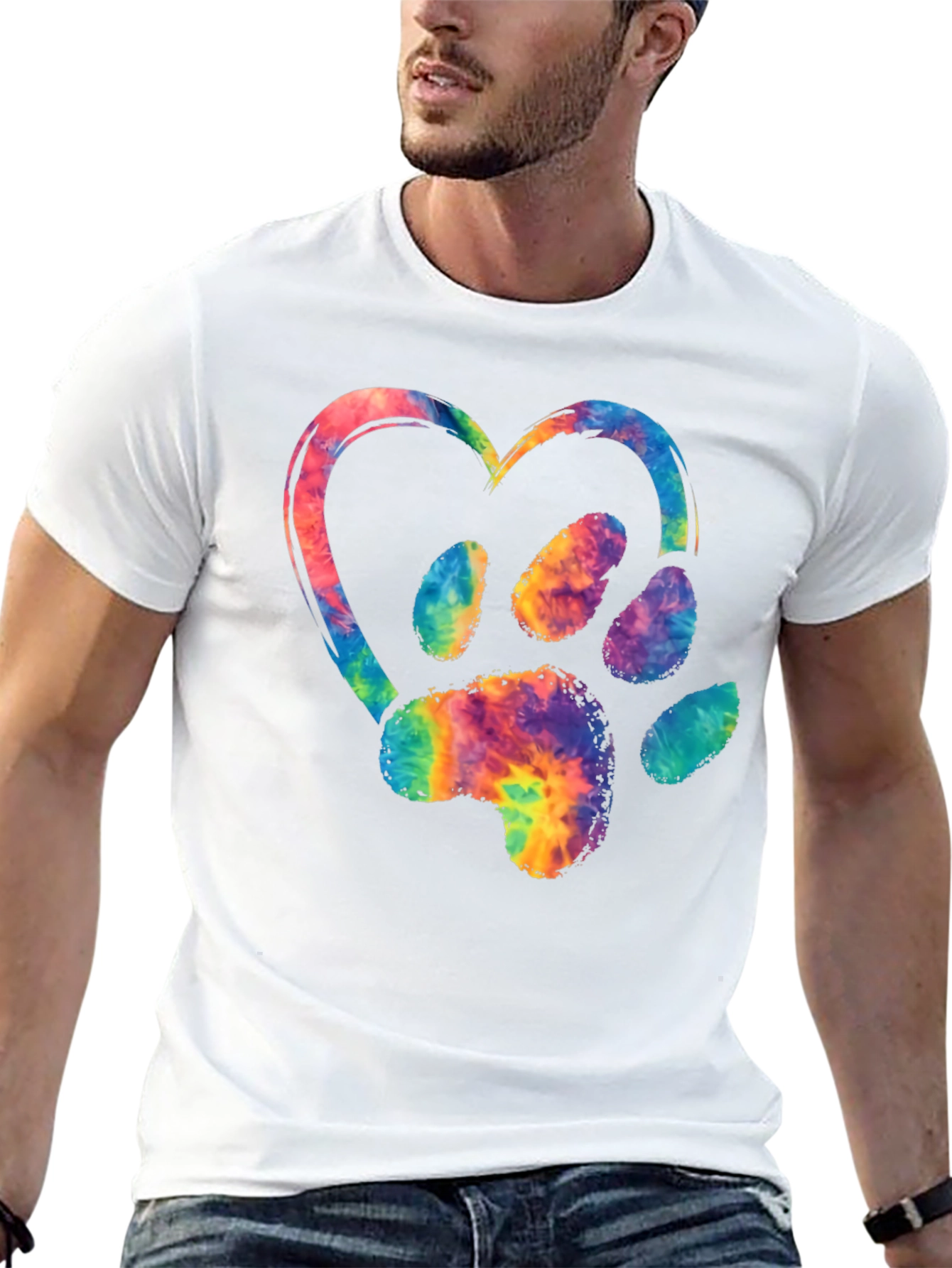Black Tie-Dye Paw Print Heart Graphic Tee view 13