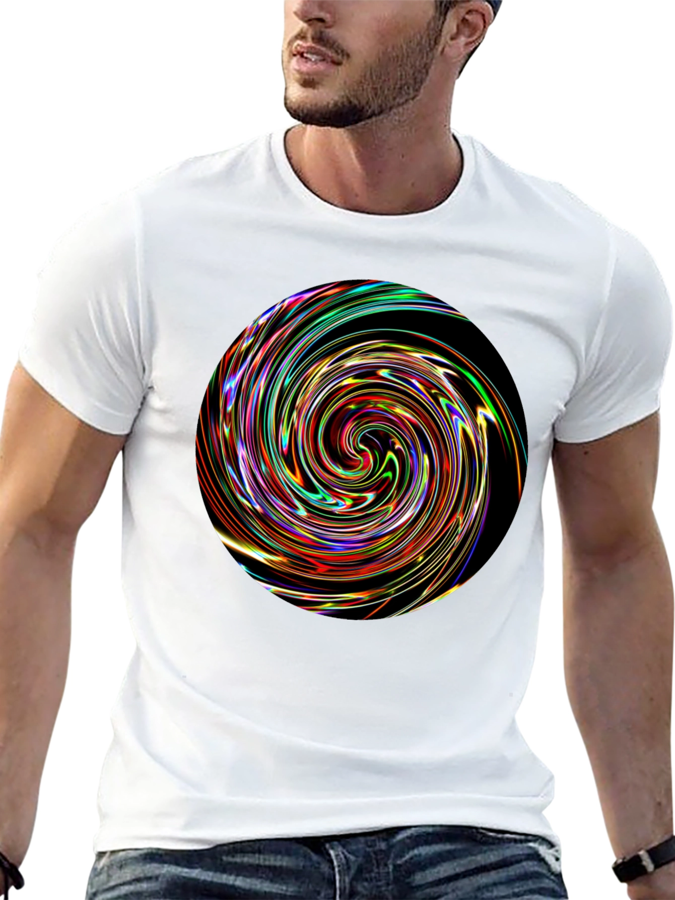 Black Vortex Swirl Graphic Black T-Shirt view 13