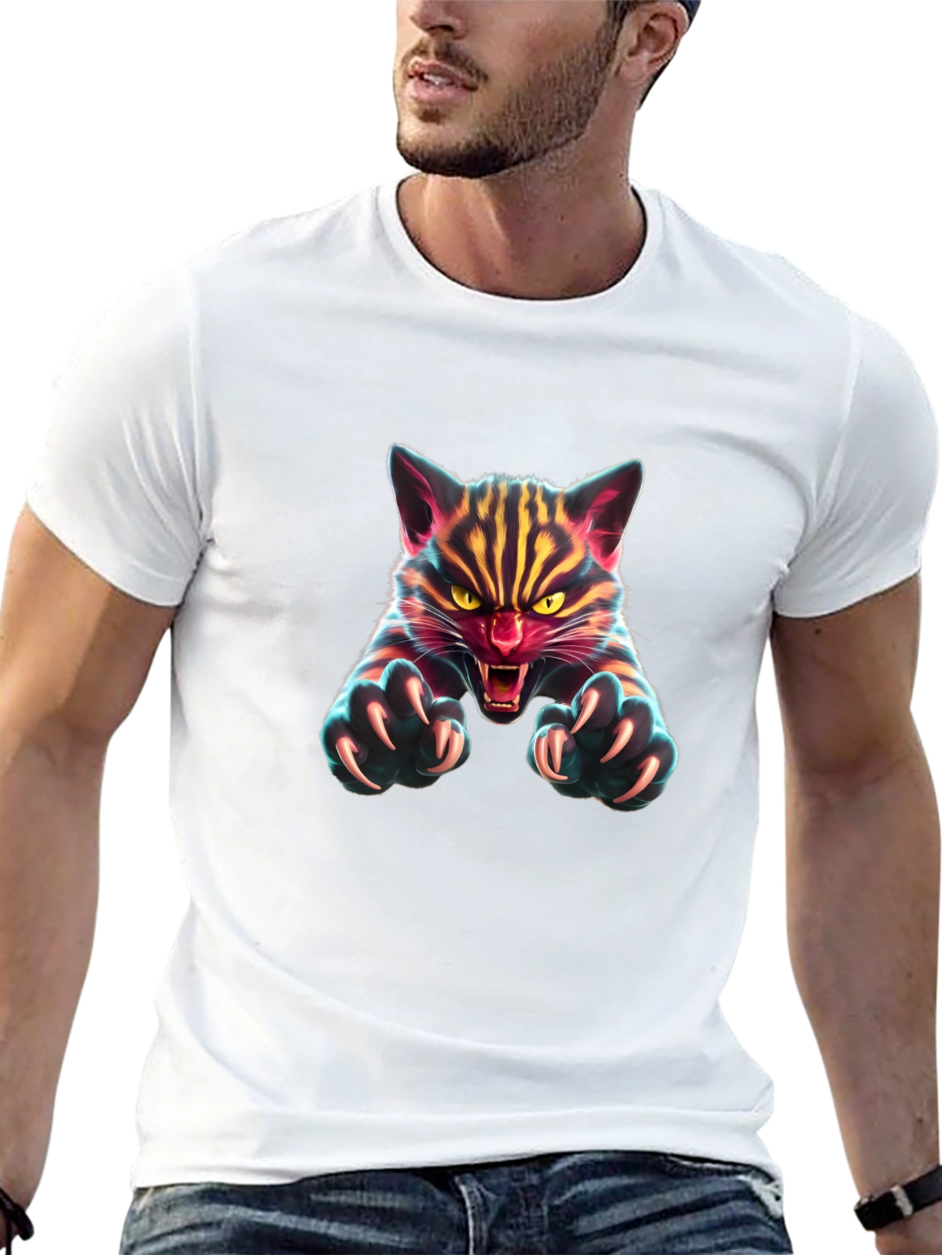 Black Fierce Feline Graphic Tee - Men's Black T-Shirt view 13