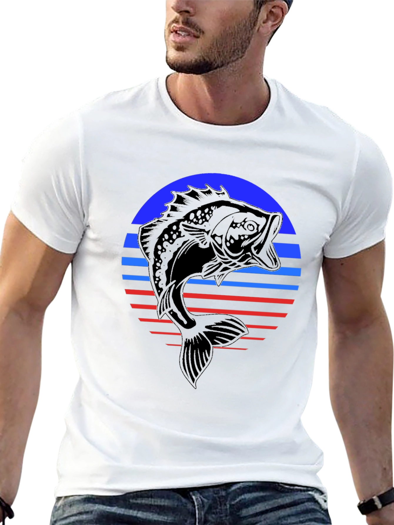 Black Retro Bass Fishing T-Shirt view 13