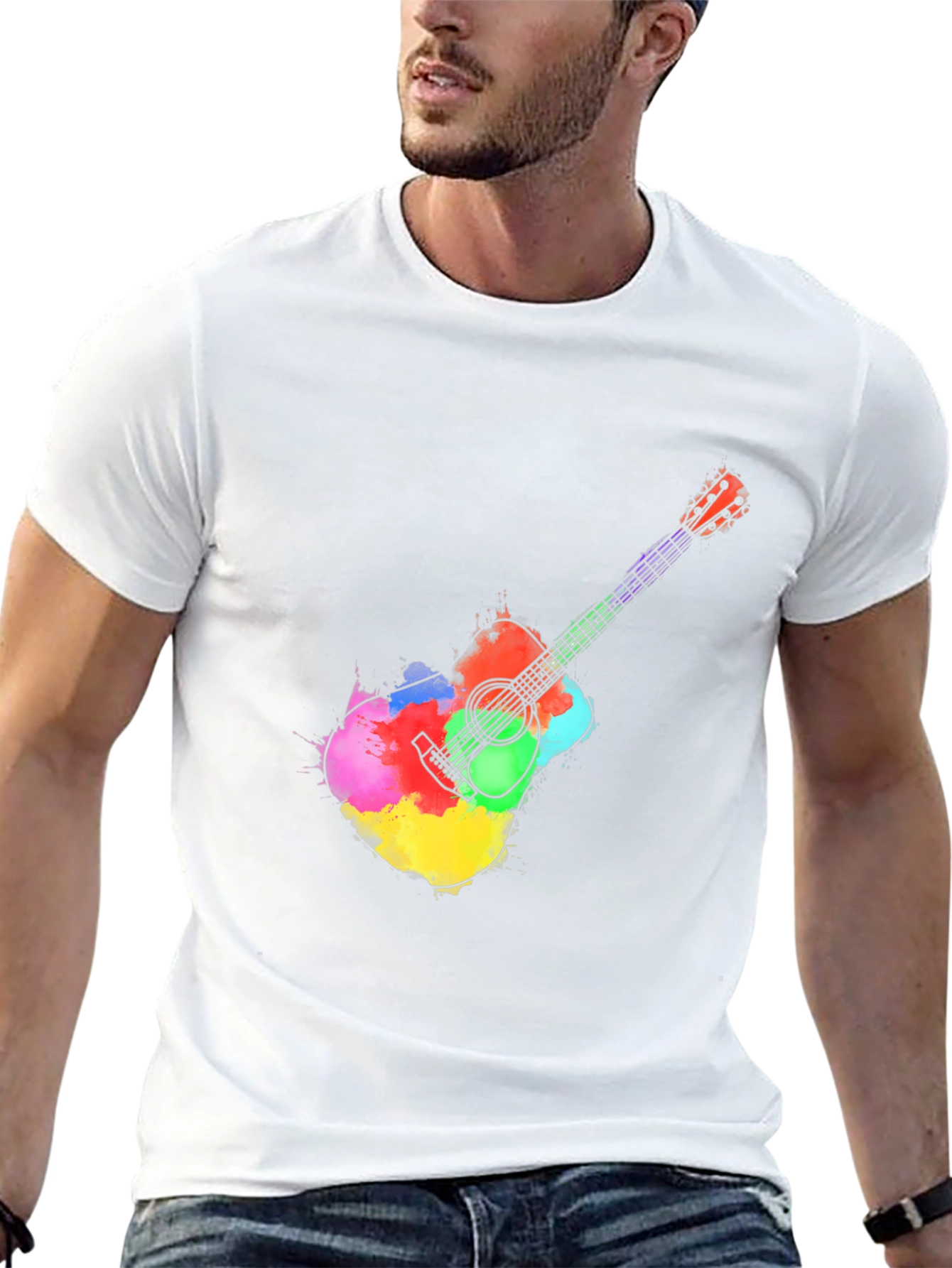 Black Watercolor Guitar Graphic Tee - Black T-Shirt view 13