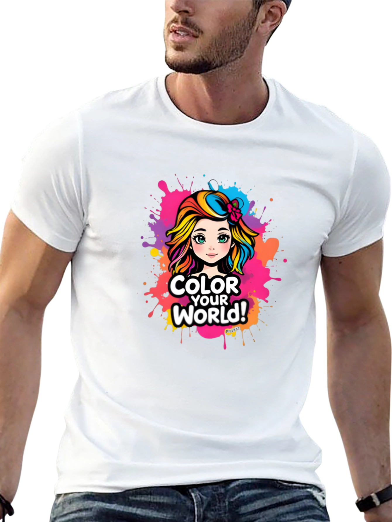 Black Colorful World T-Shirt - Fun Graphic Tee view 13