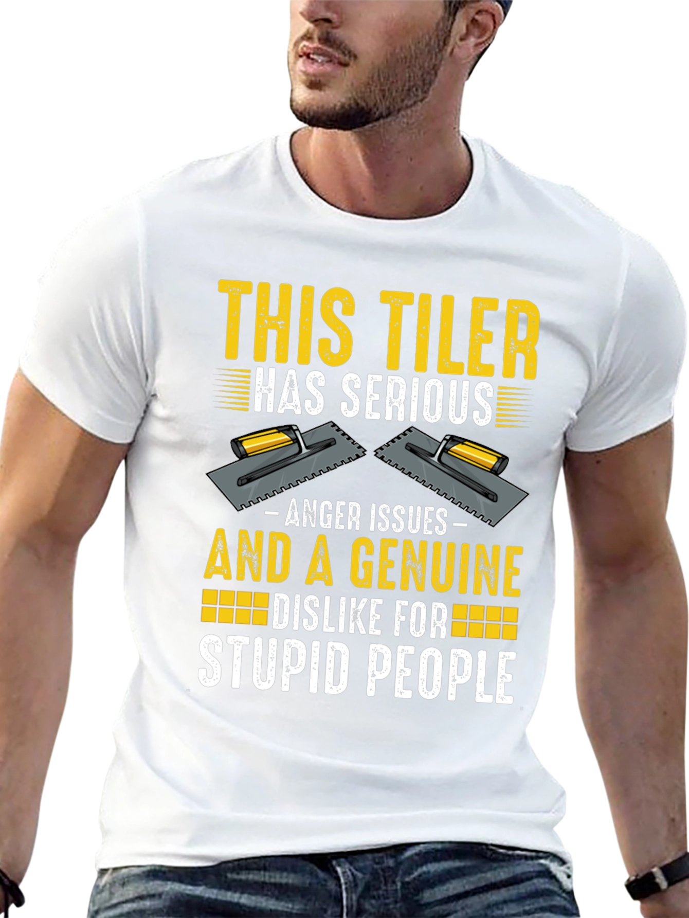 Black Funny Tiler T-Shirt - Anger Issues & Stupid People view 13