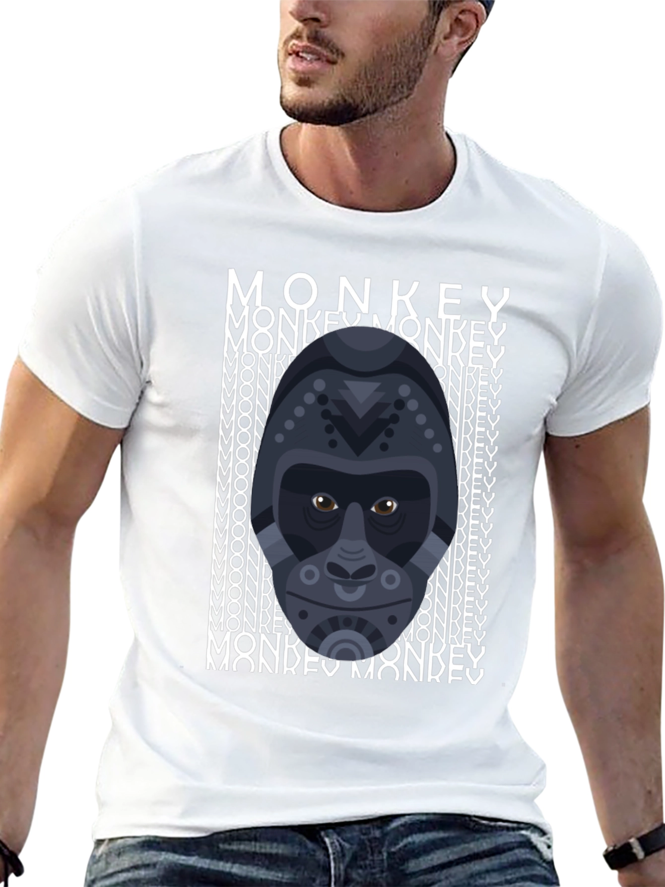 Black Geometric Gorilla Graphic Tee - Men's Black T-Shirt view 13
