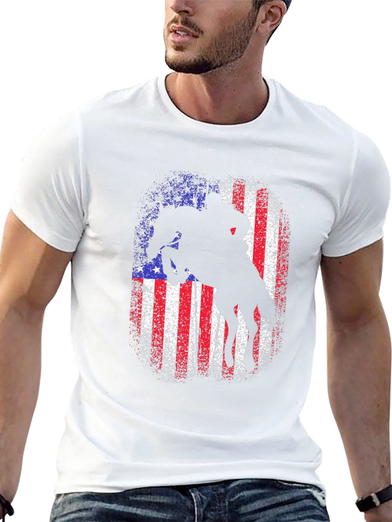 Black American Rodeo T-Shirt - Patriotic Rider Design view 13