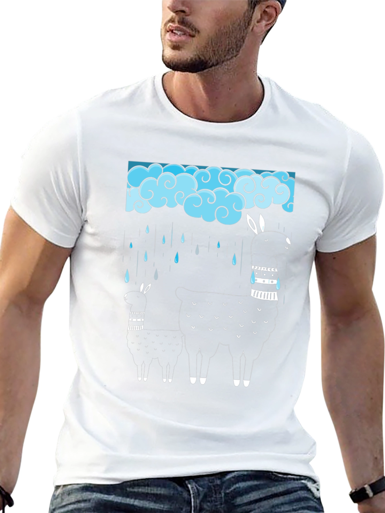Black Llama Rain Cloud Graphic Tee - Black Cotton T-Shirt view 13