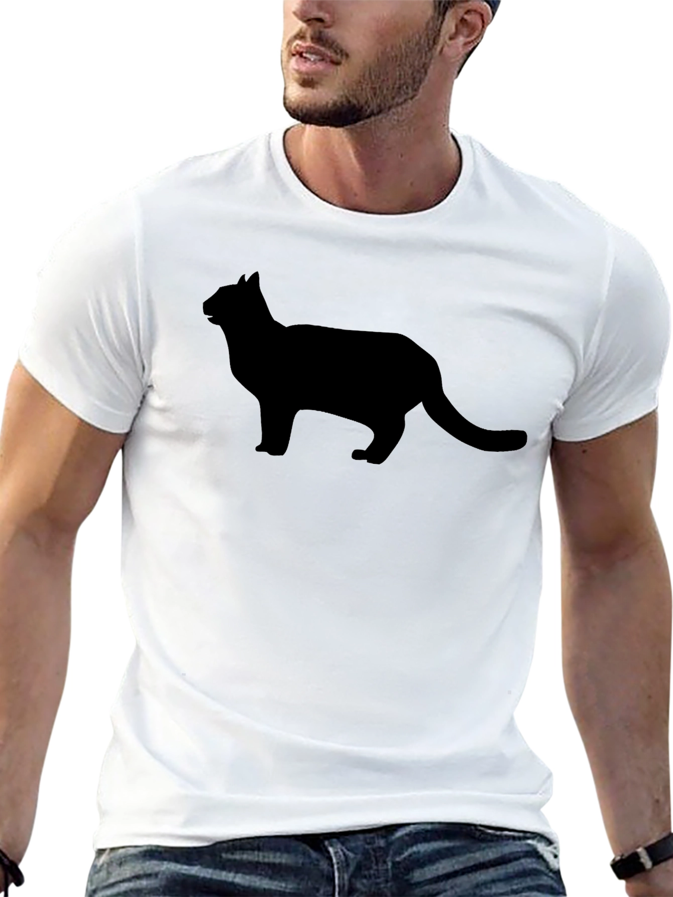Black Black Cat Silhouette Graphic Tee - Men's Casual T-Shirt view 13