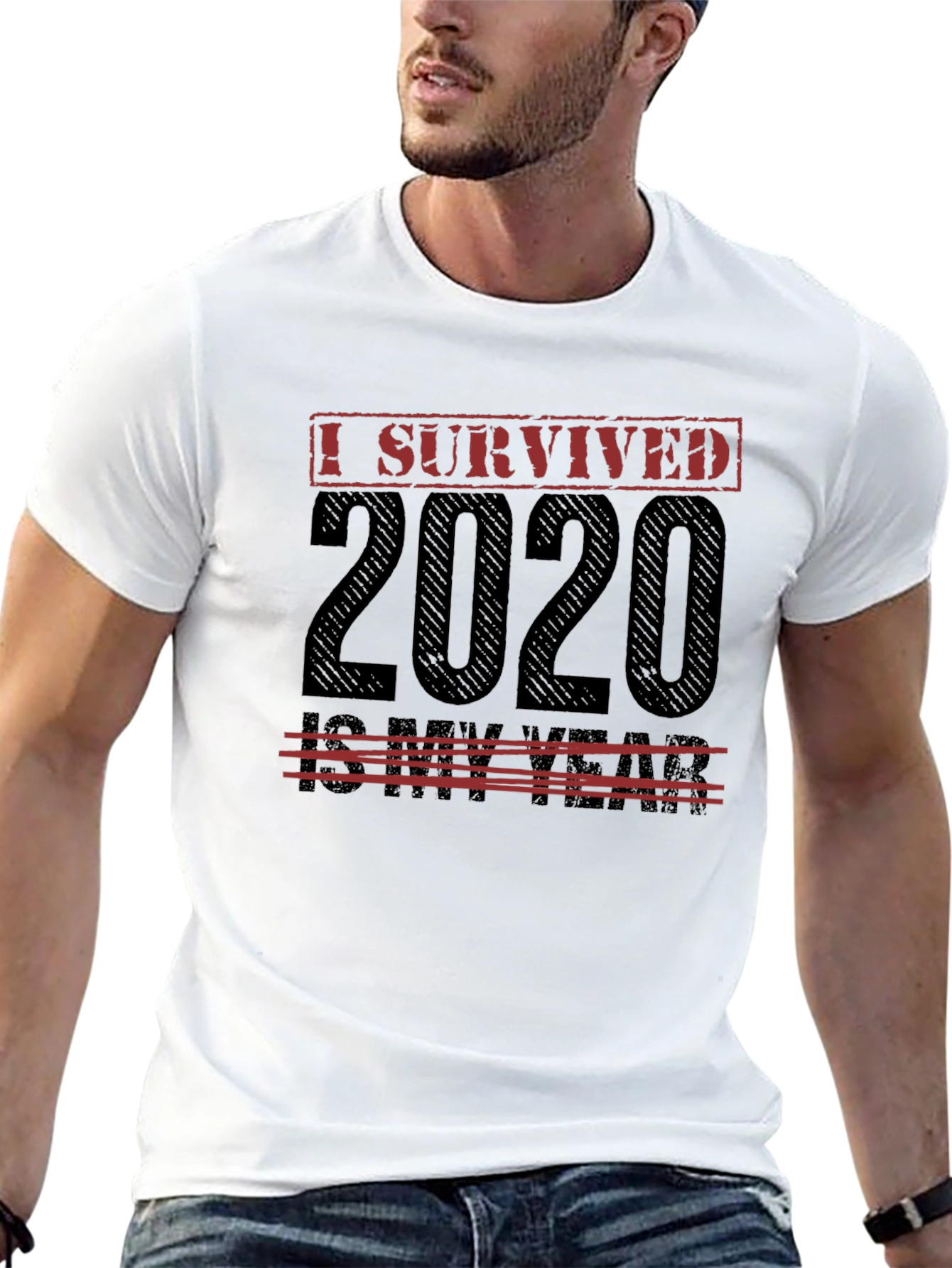 Black I Survived 2020 Men's Black T-Shirt view 13
