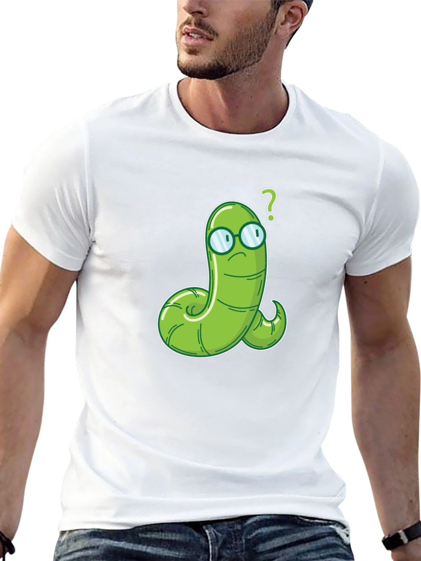 Black Worm with Glasses Graphic Tee - Funny Cartoon T-Shirt view 13
